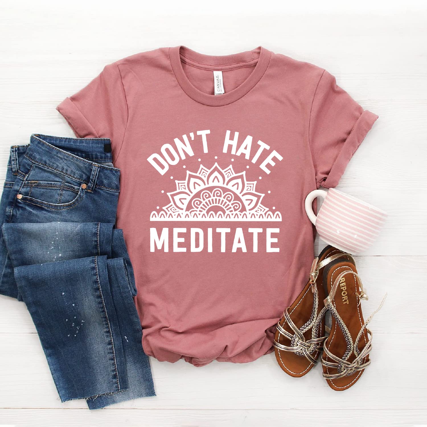 Namaste T-Shirt - Don't Hate Meditate Yoga & Gym Shirt - Softstyle Unisex Mandala Print Tee - Perfect for Yoga Classes, Meditation Sessions & Casual Wear
