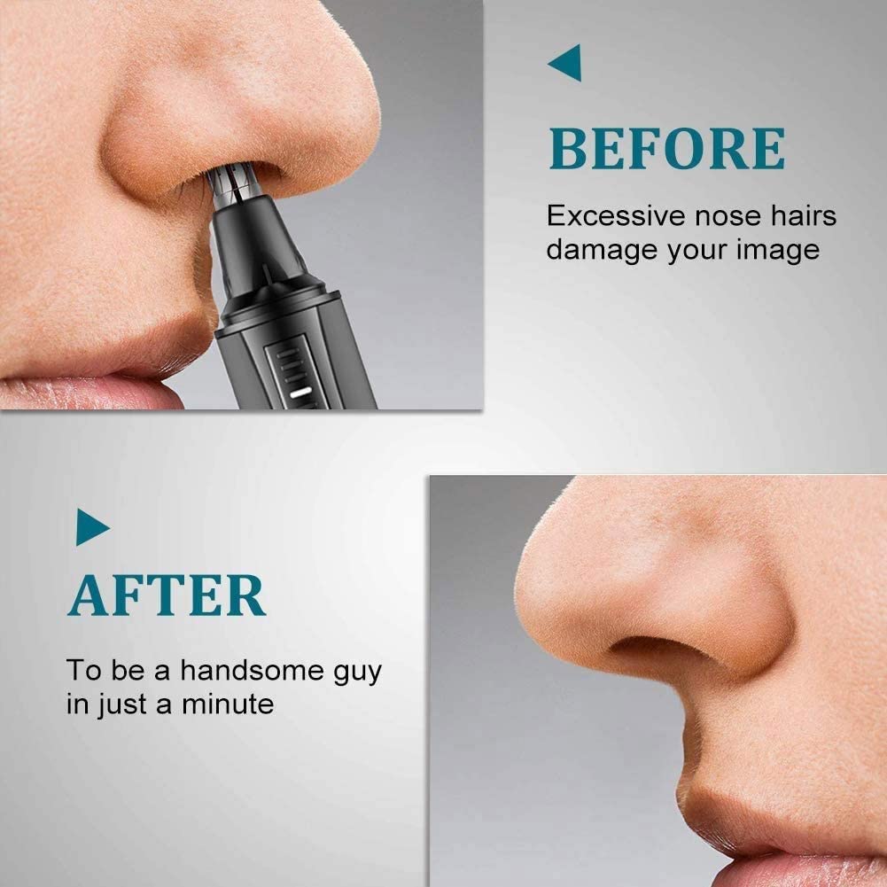 Professional Painless Nose Hair Trimmer for Men & Women - Waterproof Dual Edge Blades, 3-in-1 Ear Nose Eyebrow & Facial Grooming Kit (Black) - Perfect for Travel, Home & Personal Care Routines