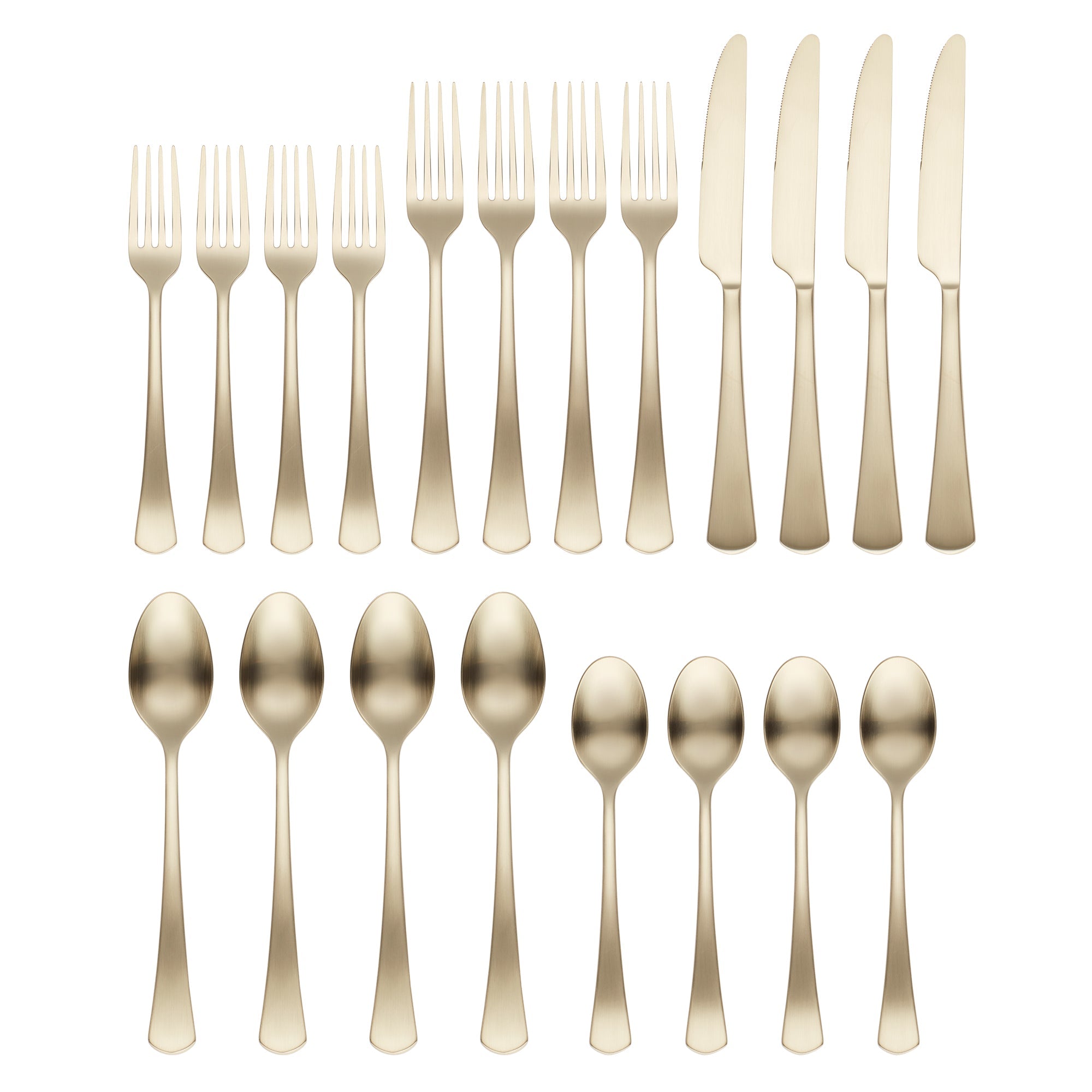 Morgan Champagne Satin 20-Piece Flatware Set - Elegant Stainless Steel Cutlery for Dinner Parties, Weddings & Formal Dining - Complete Silverware Set with Knives, Forks & Spoons