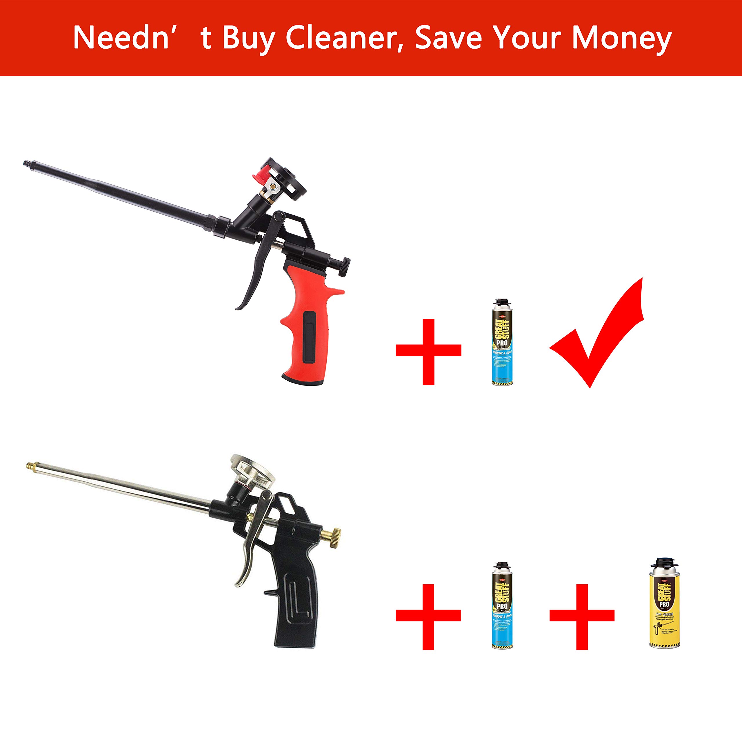 Upgraded Heavy Duty Foam Gun with PTFE Coated Metal Body - No Clean Foam Gun for Caulking, Filling & Sealing | Perfect for Home Improvement, Construction & DIY Projects