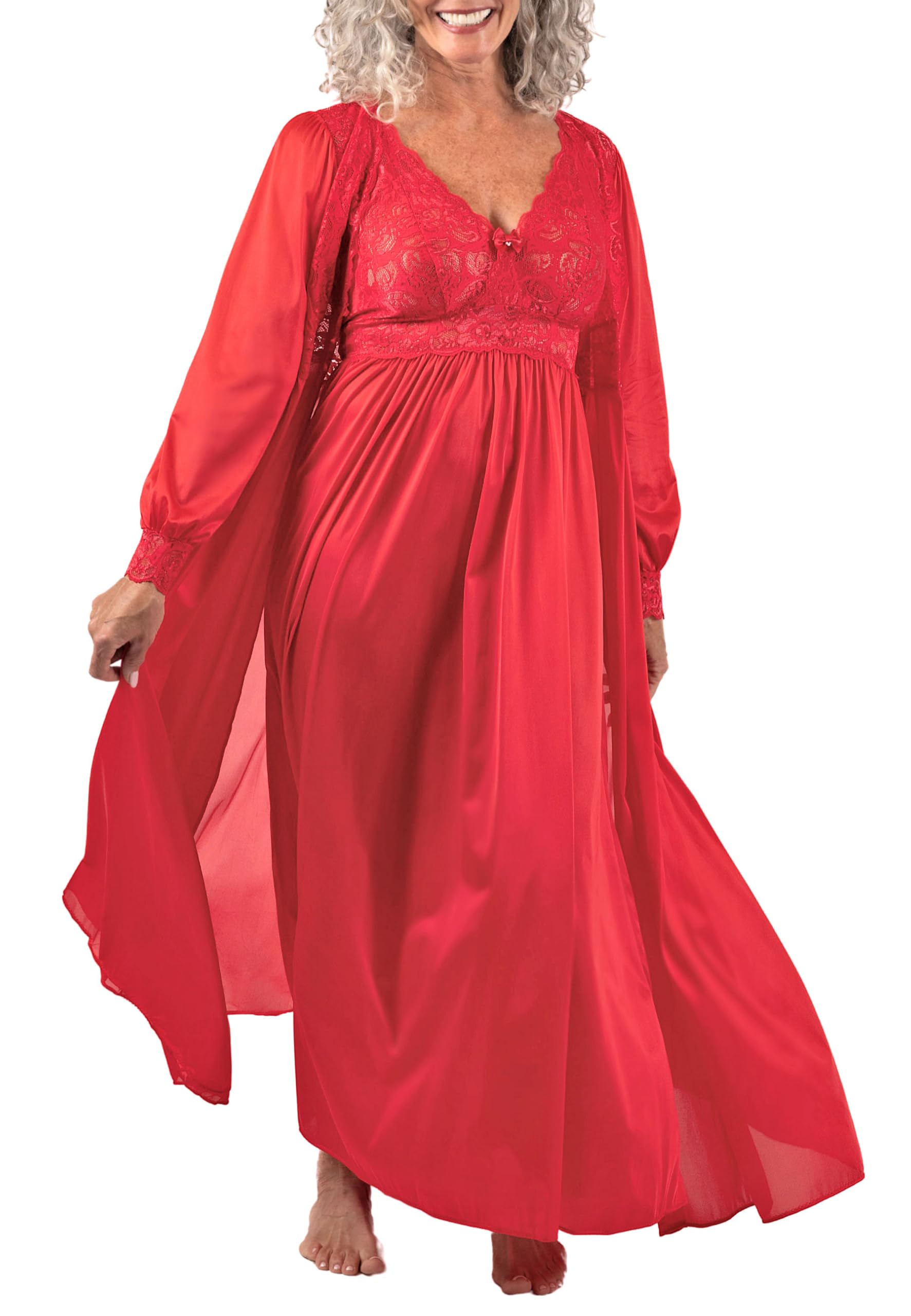 Shadowline Women's Nightgown & Robe Set - Silhouette Nylon Sleepwear for Comfort & Elegance - Perfect for Bedtime, Bridal Shower, and Spa Relaxation