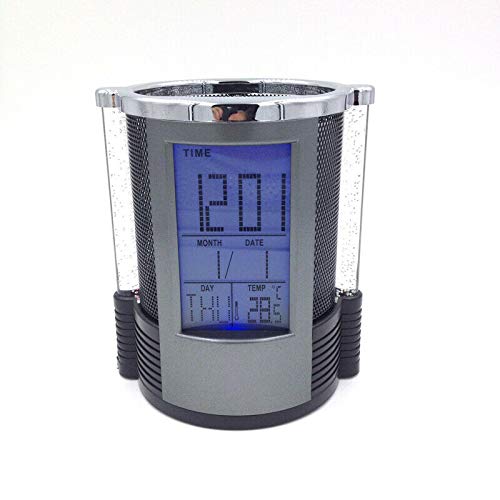Mesh Pen and Pencil Holder with Digital LCD Alarm Clock - Multi-Purpose Desk Organizer for Office, Home & School | Perfect for Workstation, Study Desk & Gift Giving