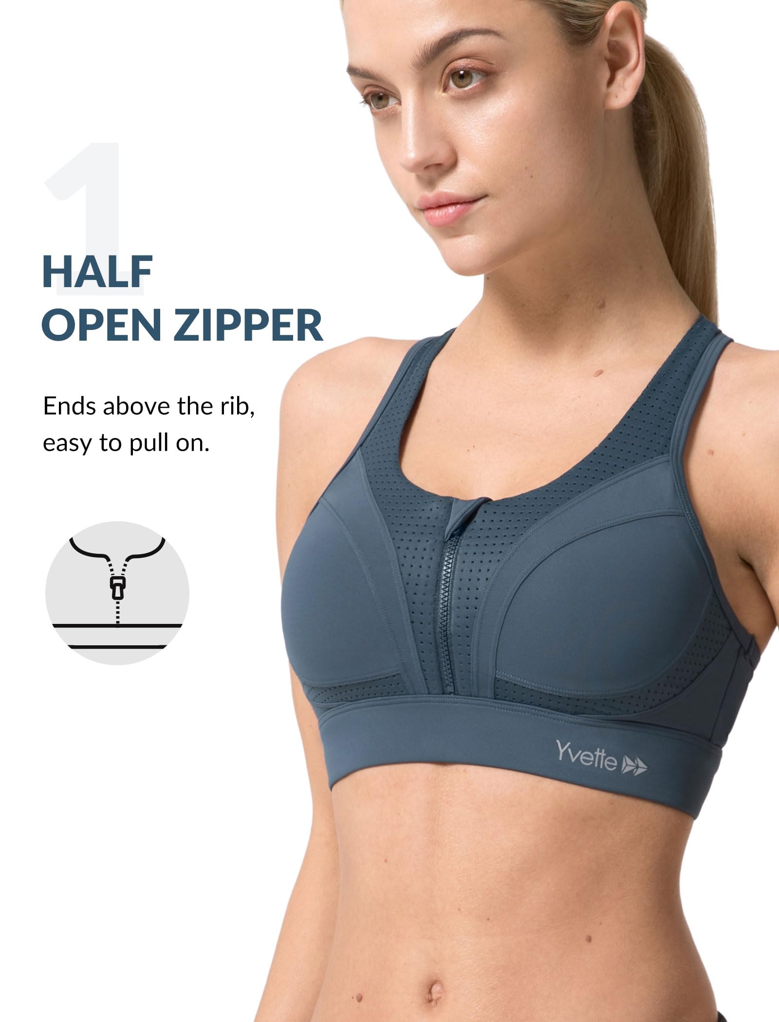 Yvette High Impact Sports Bras for Women - Racerback Workout Bra for Running, Gym & Fitness - Plus Size Support for Active Lifestyles