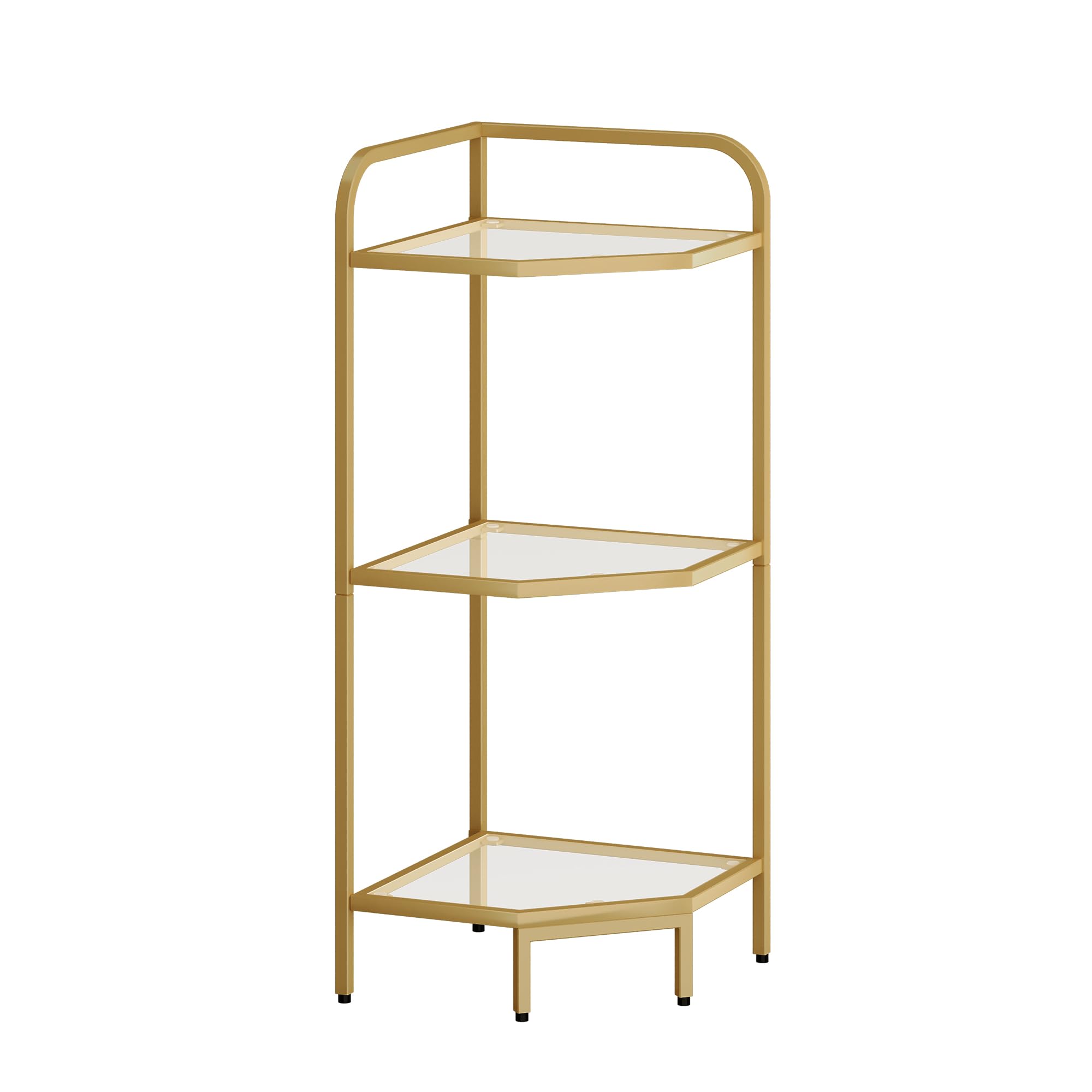 Modern 3-Tier Golden Corner Shelf Stand - Steel Frame & Tempered Glass Bookcase, Bathroom Organizer & Plant Stand - Perfect for Living Room, Kitchen, Bathroom Storage & Home Decor