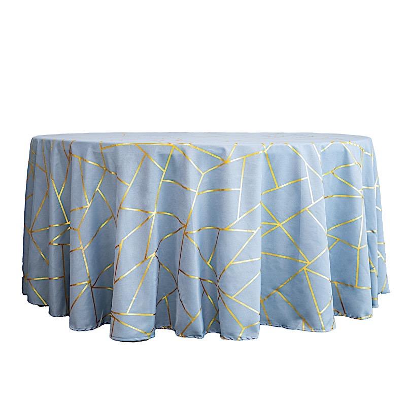 120 Polyester Round Tablecloth with Metallic Geometric Pattern - Elegant Dining Decor for Weddings, Parties & Home Events