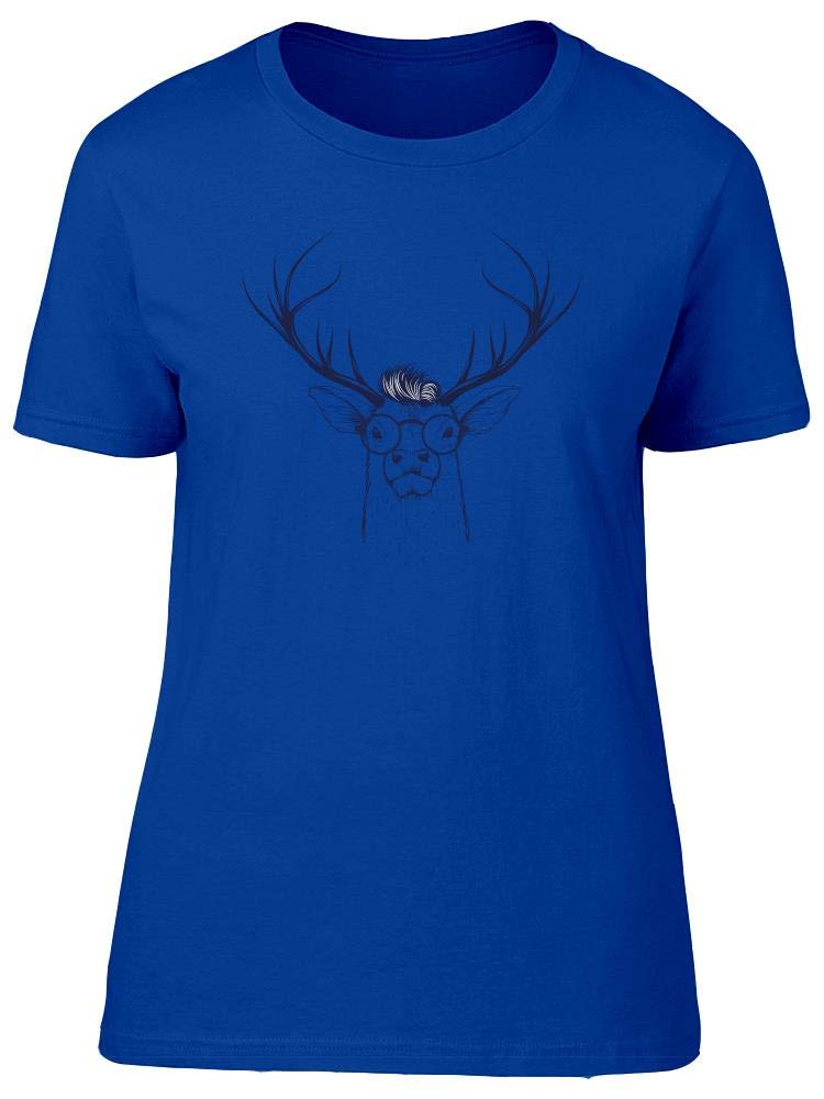 Hand Drawn Deer Head in Glasses Graphic T-Shirt for Women - Casual Streetwear & Funny Gift Idea