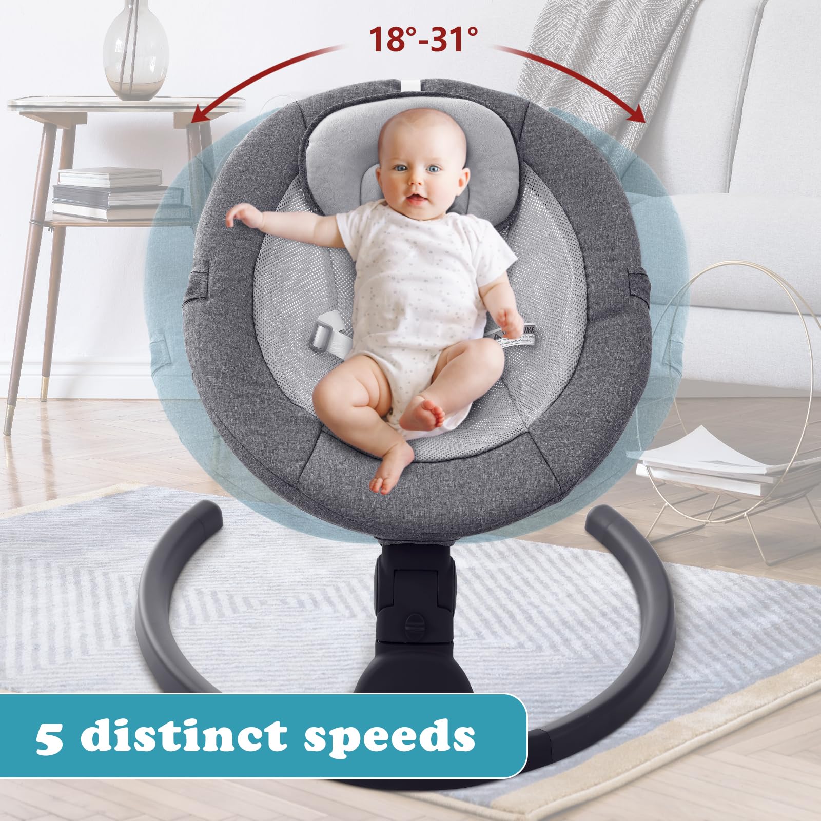 Portable Baby Swing for Newborns & Infants - Comfort Cradling Rocker with Music, Remote Control & Timer - Black - Perfect for Nursery, Travel & Soothing Fussy Babies
