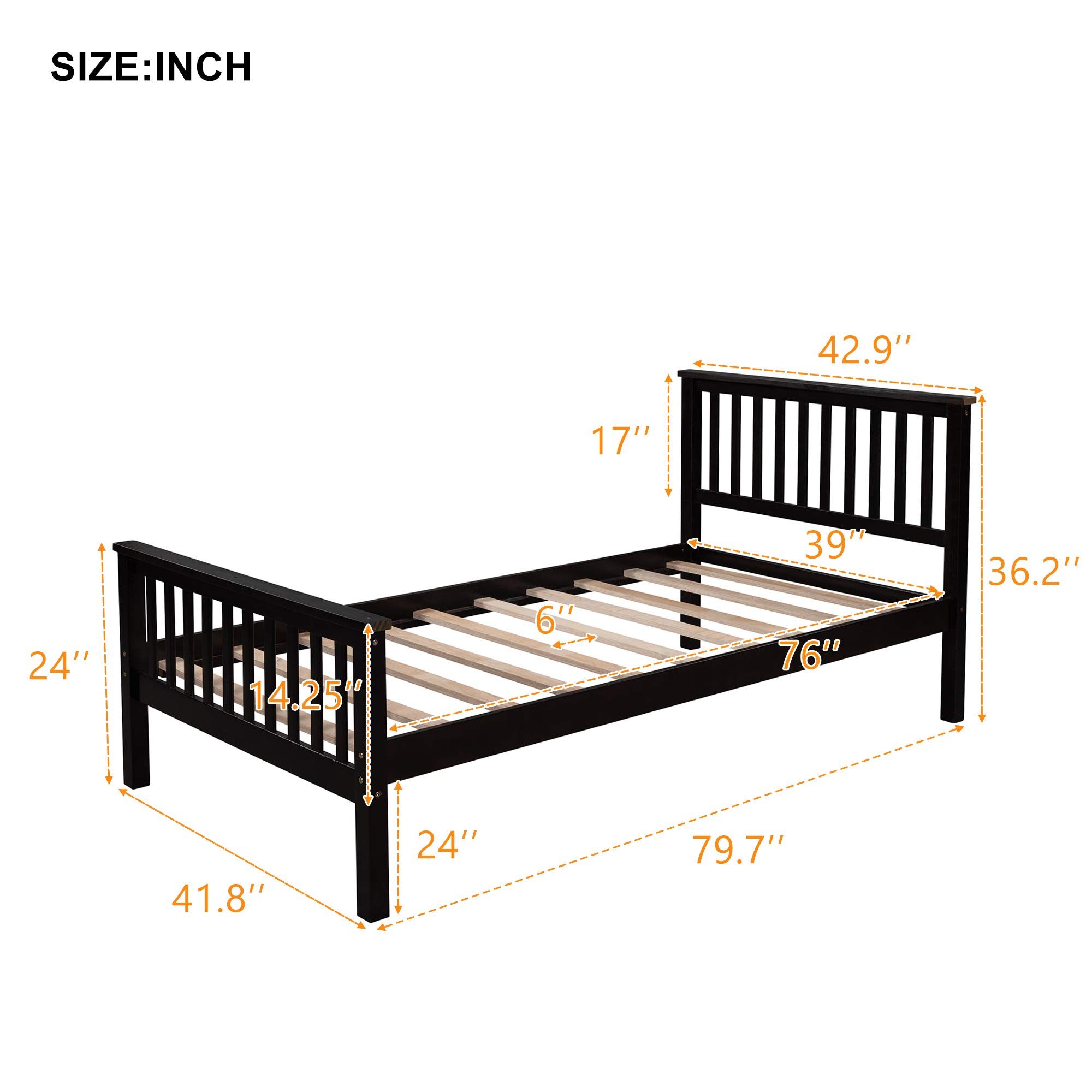 Merax Twin Size Platform Bed Frame with Headboard & Footboard - Wood Slat Support, No Box Spring Needed - Espresso Finish - Perfect for Small Bedrooms, Guest Rooms & Dorm Rooms