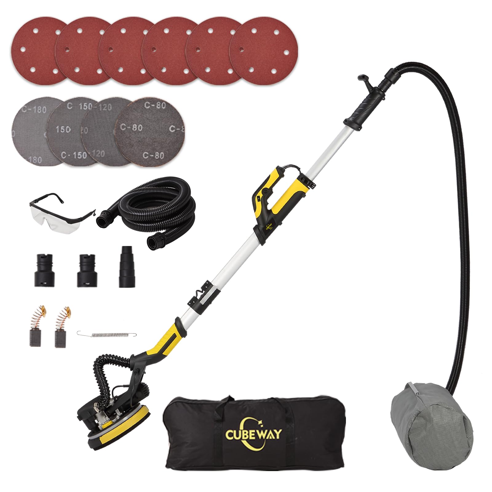 780W Drywall Sander with Vacuum Attachment - 6.5A Popcorn Ceiling Removal Tool with Auto Dust Absorption, 7 Variable Speeds & LED Light - Includes 10 Sanding Discs - Perfect for Wall Smoothing and Popcorn Ceiling Removal Projects