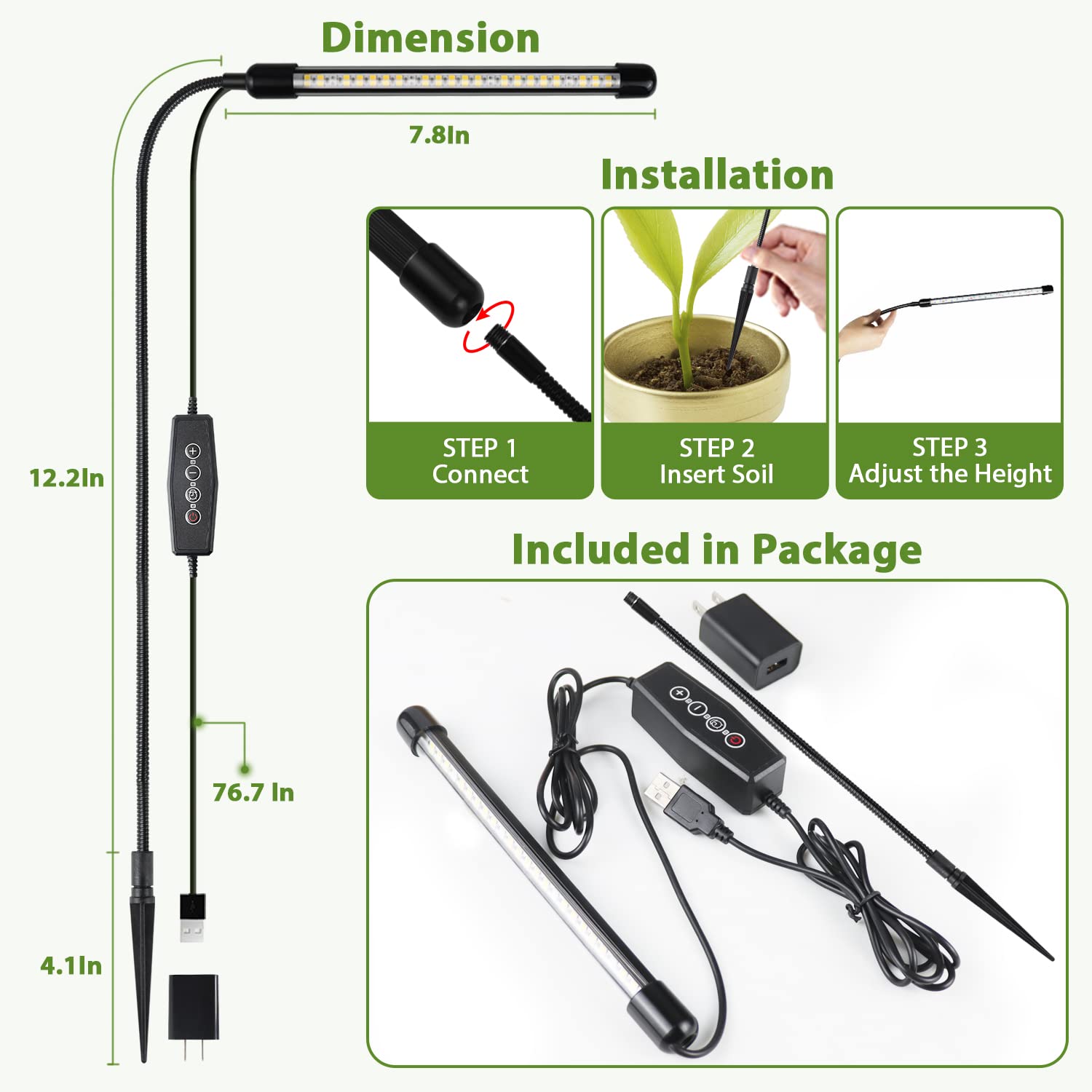Juhefa 6000K Full Spectrum Grow Light for Indoor Plants - Adjustable Gooseneck Plant Lamp with Auto On/Off Timer & 5 Dimming Levels for Seedlings, Succulents & Small Plants (1-Pack) - Perfect for Home Gardening, Hydroponics & Indoor Plant Growth