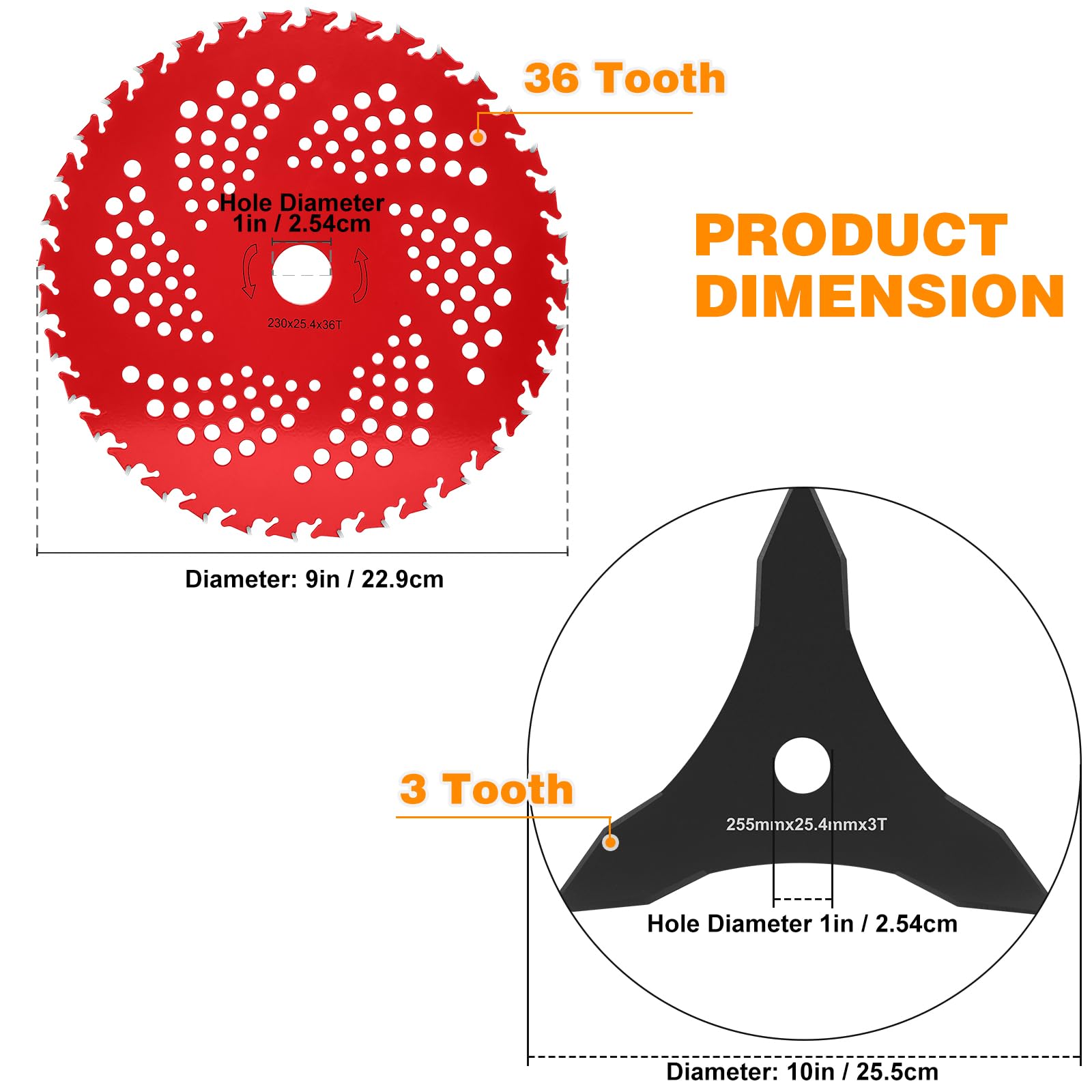 9-Inch 36-Tooth Carbide Tipped Blades & 3-Tooth Brush Cutter Blade Set with Universal Adapter Kit - Compatible with Husqvarna, Stihl, FSX (1