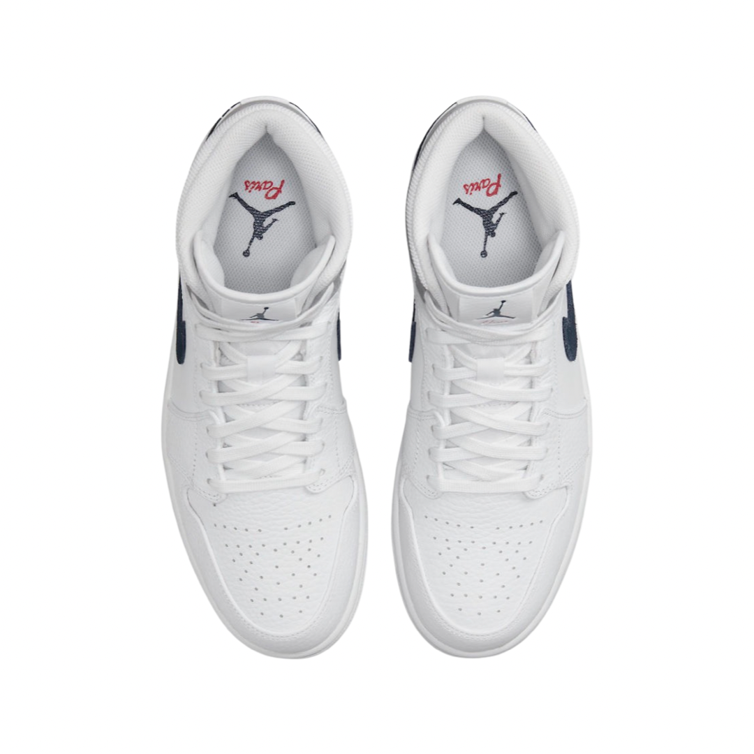 Air Jordan 1 Mid Sneakers - Paris White/University Red/Stealth/Midnight Navy Colorway - Perfect for Basketball, Streetwear & Casual Outfits
