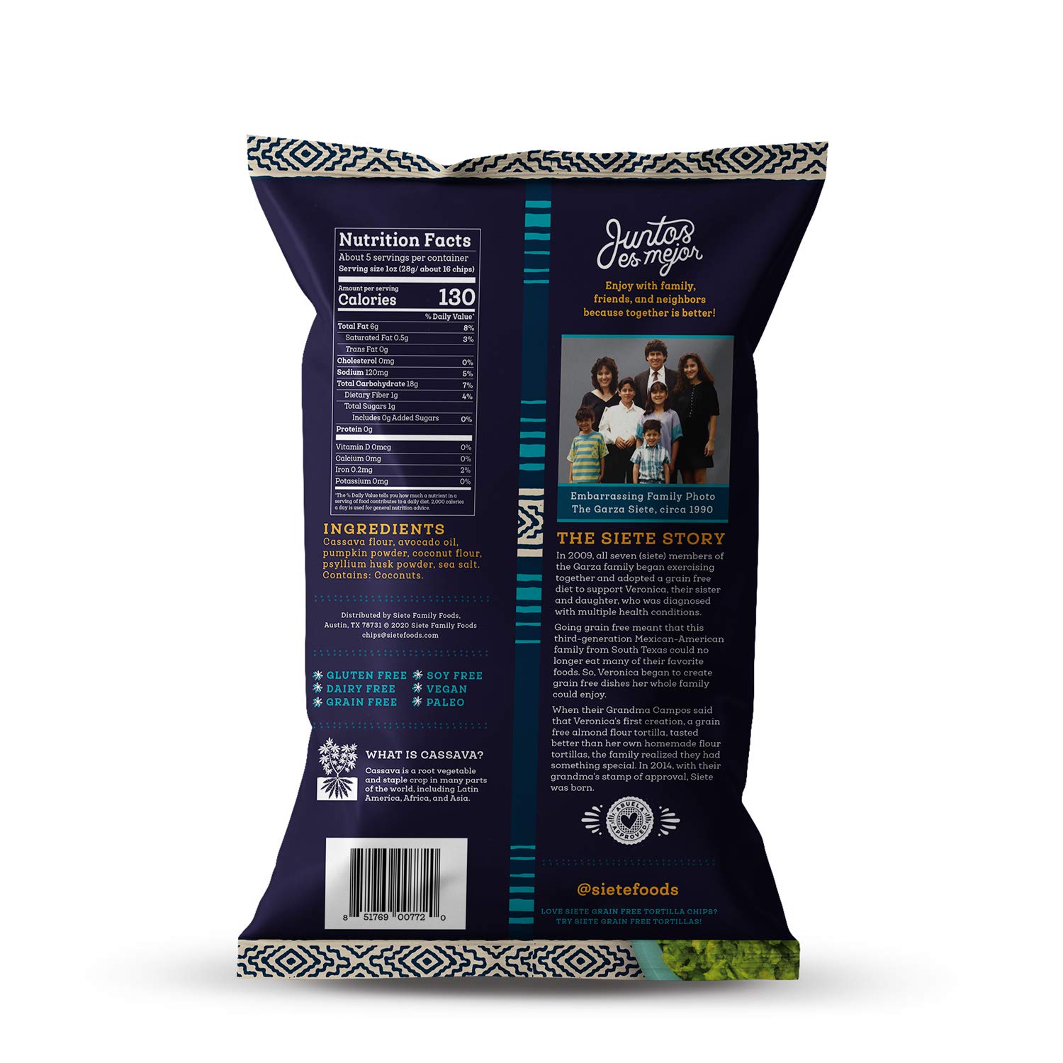 Siete Grain Free Tortilla Chips - Gluten Free, Paleo & Vegan Snacks - Non GMO, 5oz (Pack of 3) - Perfect for Dips, Nachos & Healthy Snacking