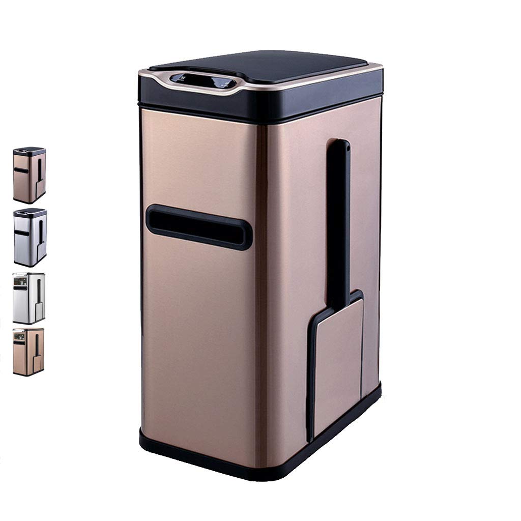 GYLJT BVRPD Smart Sensor Trash Can - Automatic Motion Sensing Waste Bin with Paper Exit Design, 430 Stainless Steel, Battery/USB Charging, Toilet Brush Holder - Perfect for Kitchen, Bathroom & Office Use