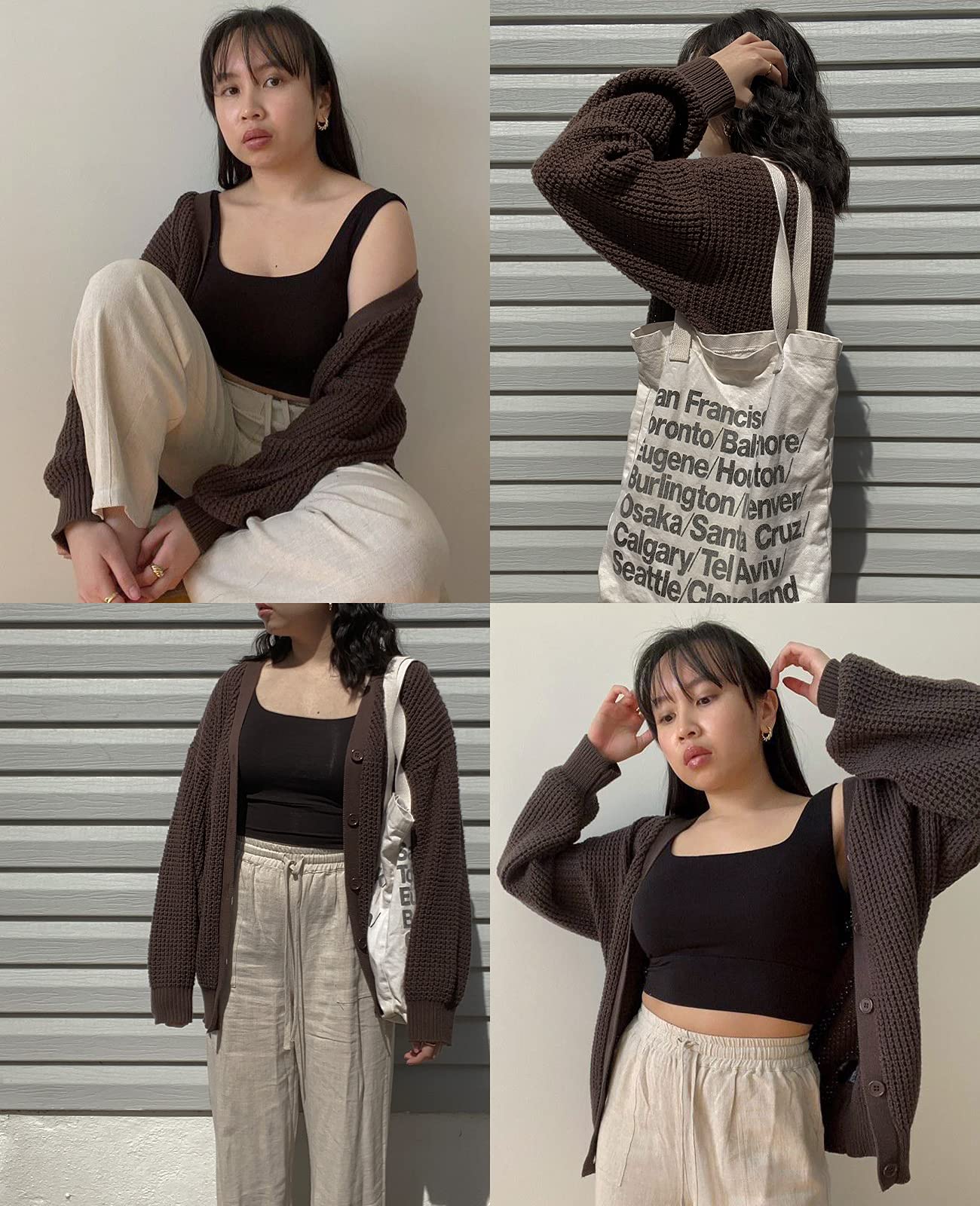 QUALFORT Women's 100% Cotton Button Down Cardigan Sweater - Long Sleeve Oversized Knit Open Front Casual Cover Up for Fall & Winter - Perfect for Office, Lounging and Coffee Dates