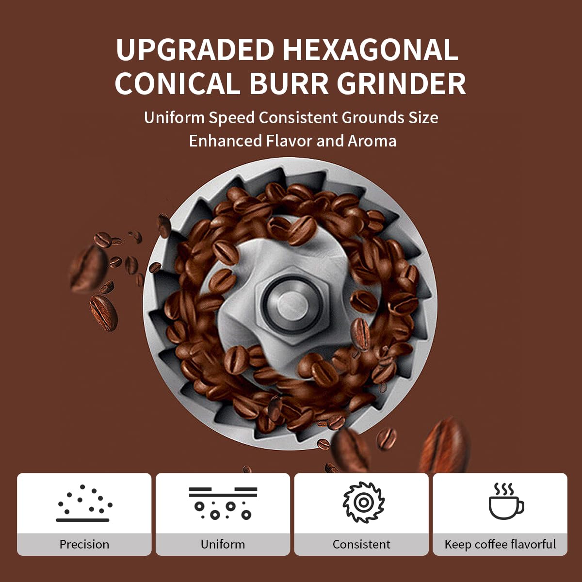Premium Stainless Steel Electric Coffee Grinder - 51 Precise Grind Settings & Timer for Espresso, Drip, Pour Over, Cold Brew & French Press - 120V 165W - Perfect for Home Baristas & Coffee Enthusiasts