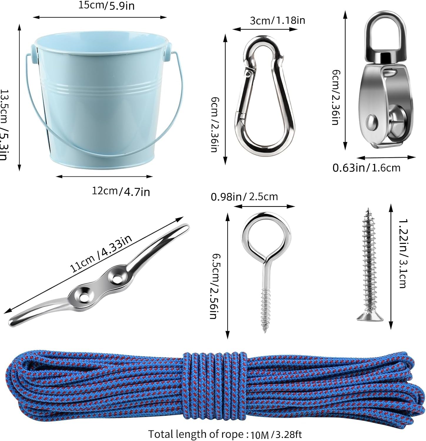 FUQUN Kids Treehouse Accessories Set - 2 Pack Blue Pulley System with Bucket for Outdoor Playhouse, Pirate Ship & Backyard Games | Perfect for Tree Forts, Play Structures & Adventure Play