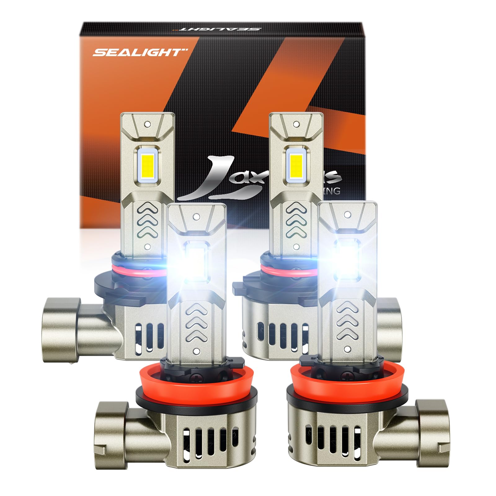 SEALIGHT 9005/HB3 H11/H9/H8 LED Bulbs Combo - 68,000LM Ultra Bright 6500K Daylight White, 25,000RPM Cooling Fan - Pack of 4 - Perfect for Cars, Trucks, SUVs, and Off-Road Vehicles