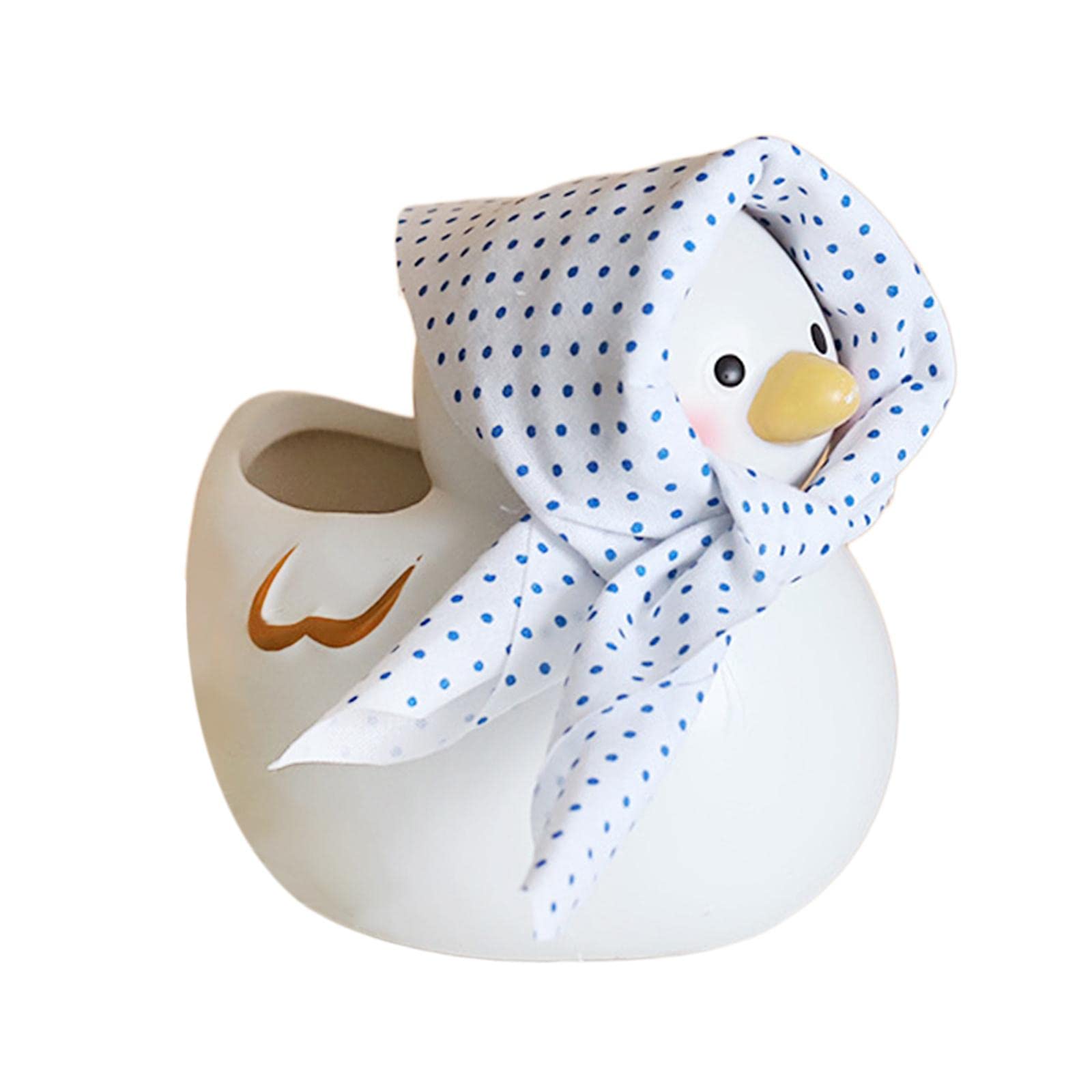 DOLITY Cute Duck Planter - Handmade Ceramic Succulent Pot with Blue Kerchief, Mini Flower Pot for Cactus, Pen Holder - Perfect for Home, Office, and Garden Decor