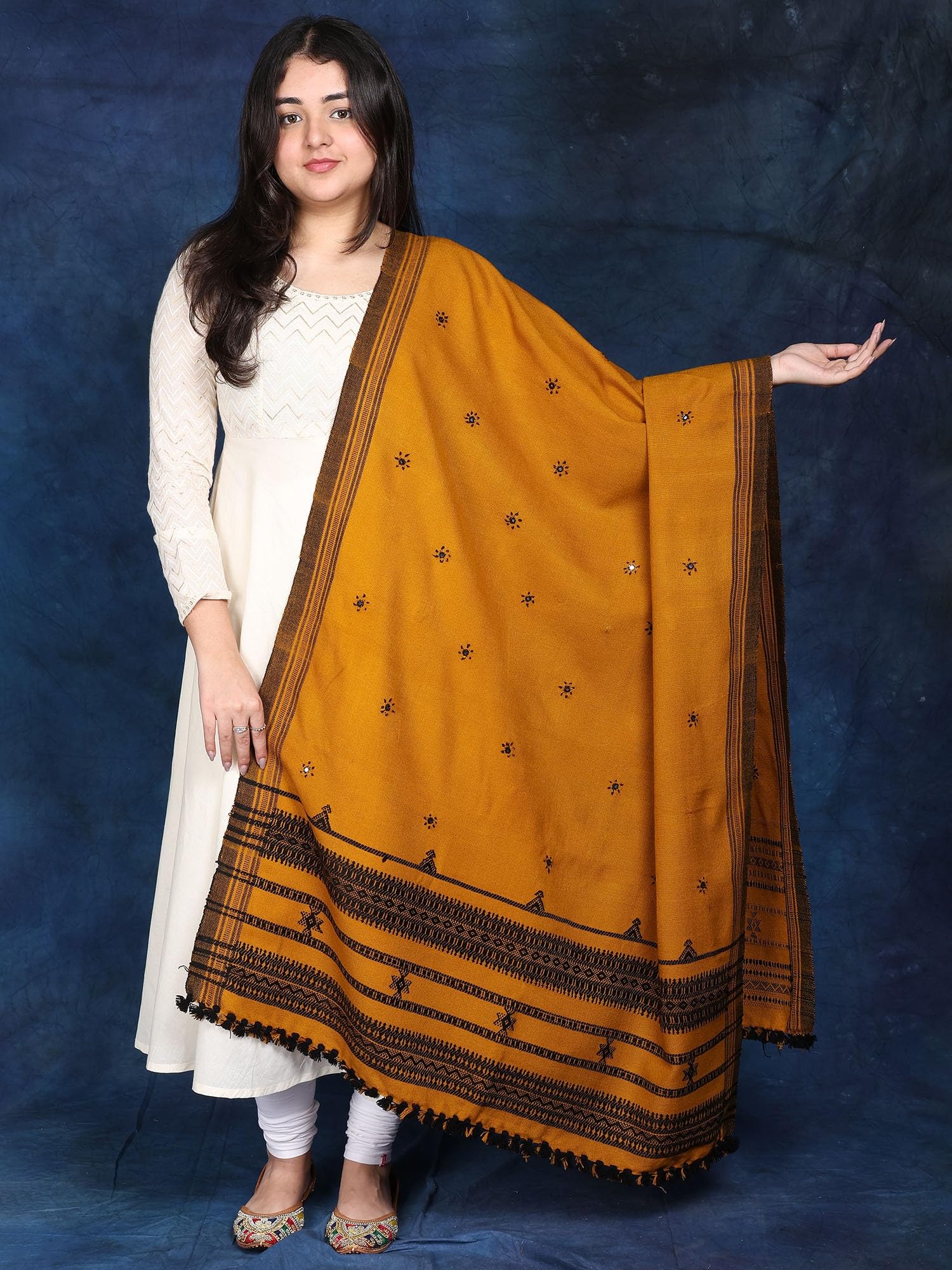 Handmade Kutch Embroidered Shawl with Mirror Work - Premium Wool Wrap for Women - Perfect for Weddings, Parties & Winter Fashion