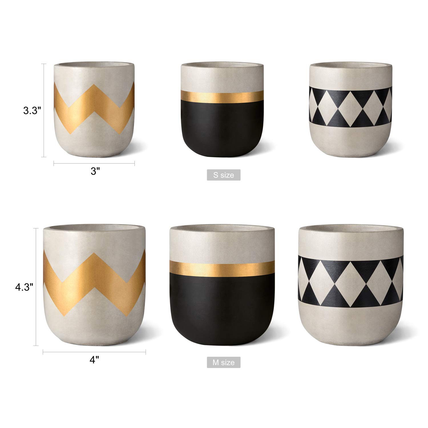 Modern Cement Succulent Planter Set - 3 Pack Small Flower Pots for Indoor Plants, Home & Office Decor (Plants Not Included) - Perfect for Windowsill, Desk, Shelf Display