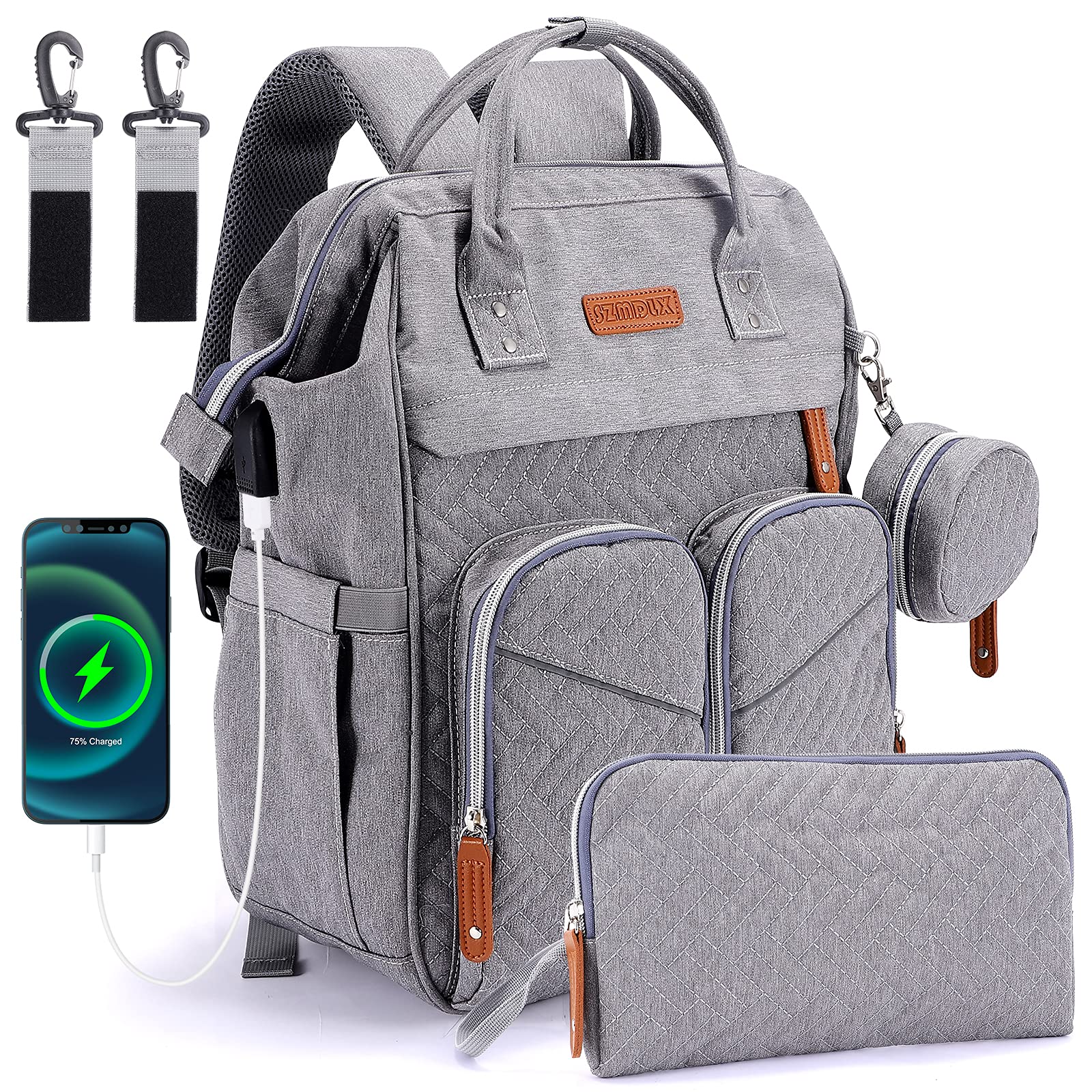 **Multi-Functional Waterproof Diaper Backpack for Parents – Foldable Travel Baby Bag with USB Charging Port & Bassinet Mat Pad – Perfect for Outings, Air Travel & Daily Use (Grey)**