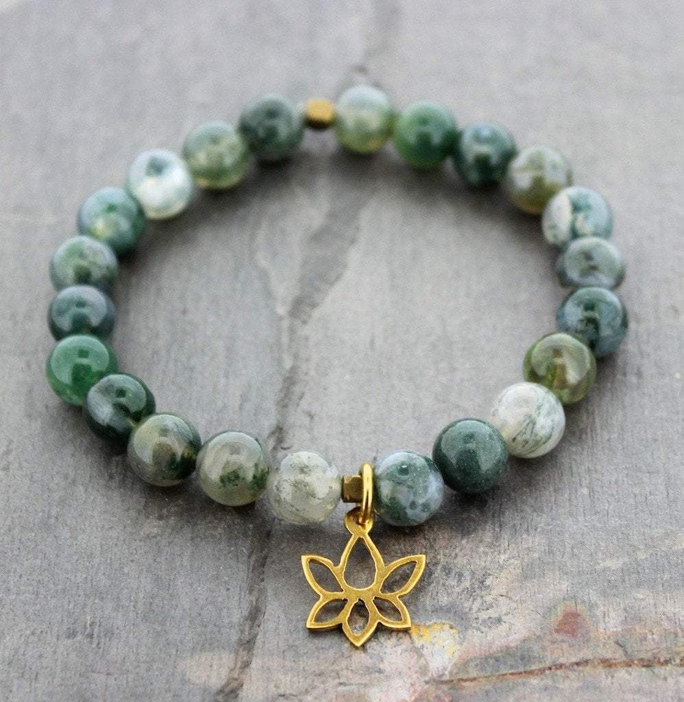 Green Jasper Gold Lotus Wrist Mala Bracelet - Buddhist Meditation Beads for Yoga, Mindfulness & Spiritual Healing