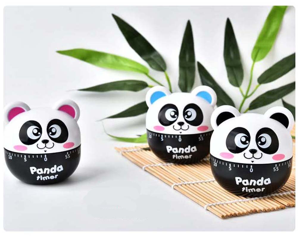 Mini Mechanical Kitchen Timer - 60 Minute Countdown with Loud Alarm, Cartoon Panda Design, Manual Wind-Up Cooking Timer for Baking, Boiling, and Kitchen Tasks (Black)