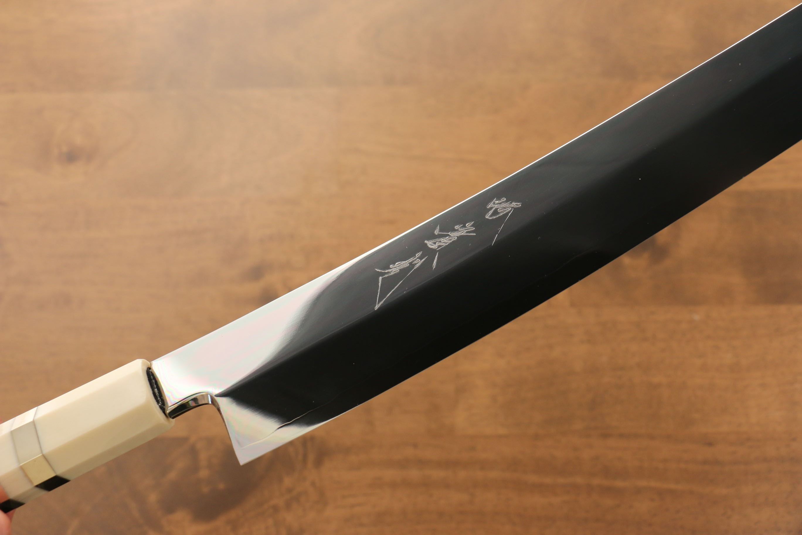 Premium Jikko Silver Steel No.3 Sakimaru Yanagiba 300mm Japanese Sushi Knife - Ebony Wood Handle with Decorative Ring - Perfect for Sushi Chefs & Professional Kitchen Use