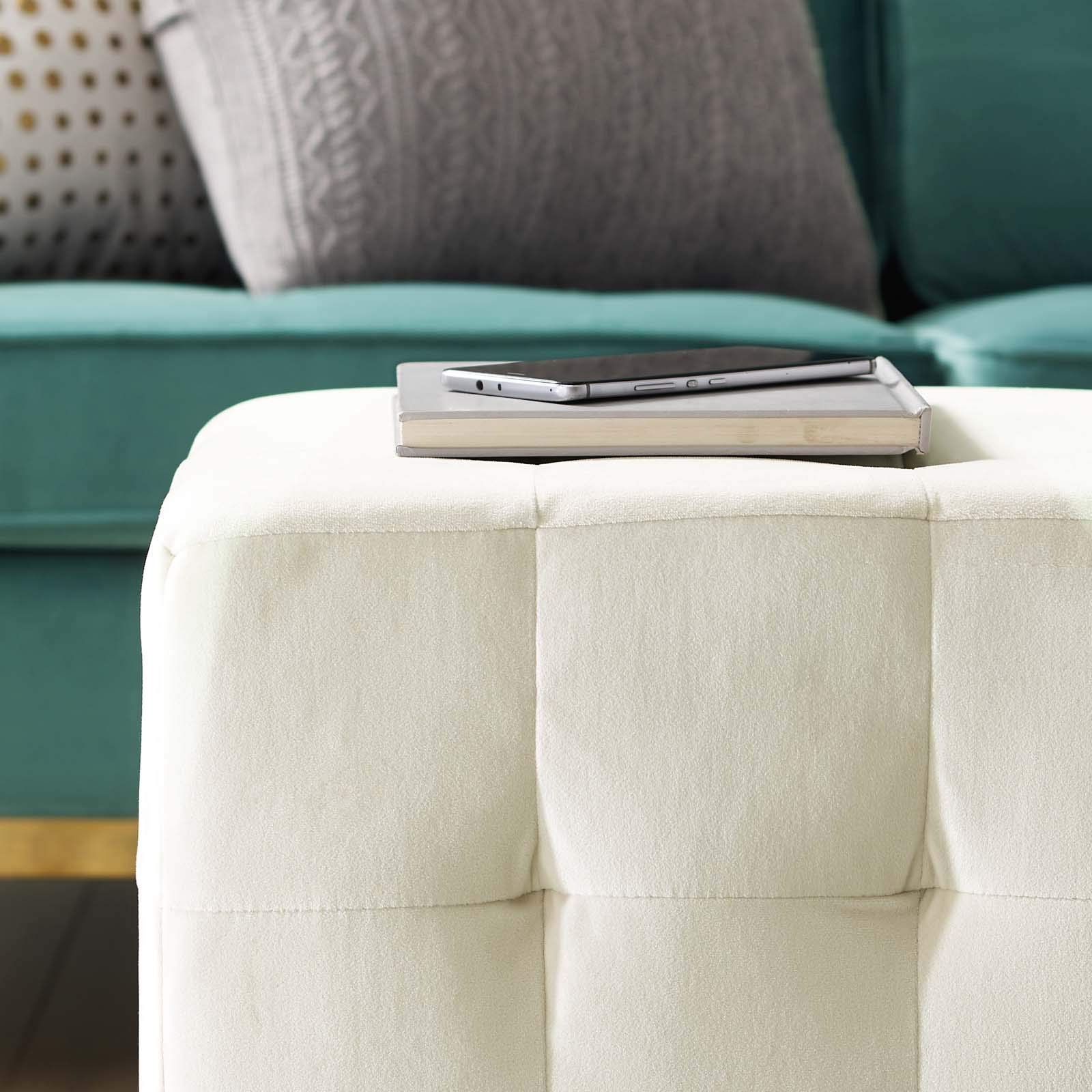 Modern Velvet Accent Chair with Ottoman - Contemporary Living Room Lounge Chair in Ivory White - Perfect for Home Decor, Reading Nook & Cozy Sitting Area