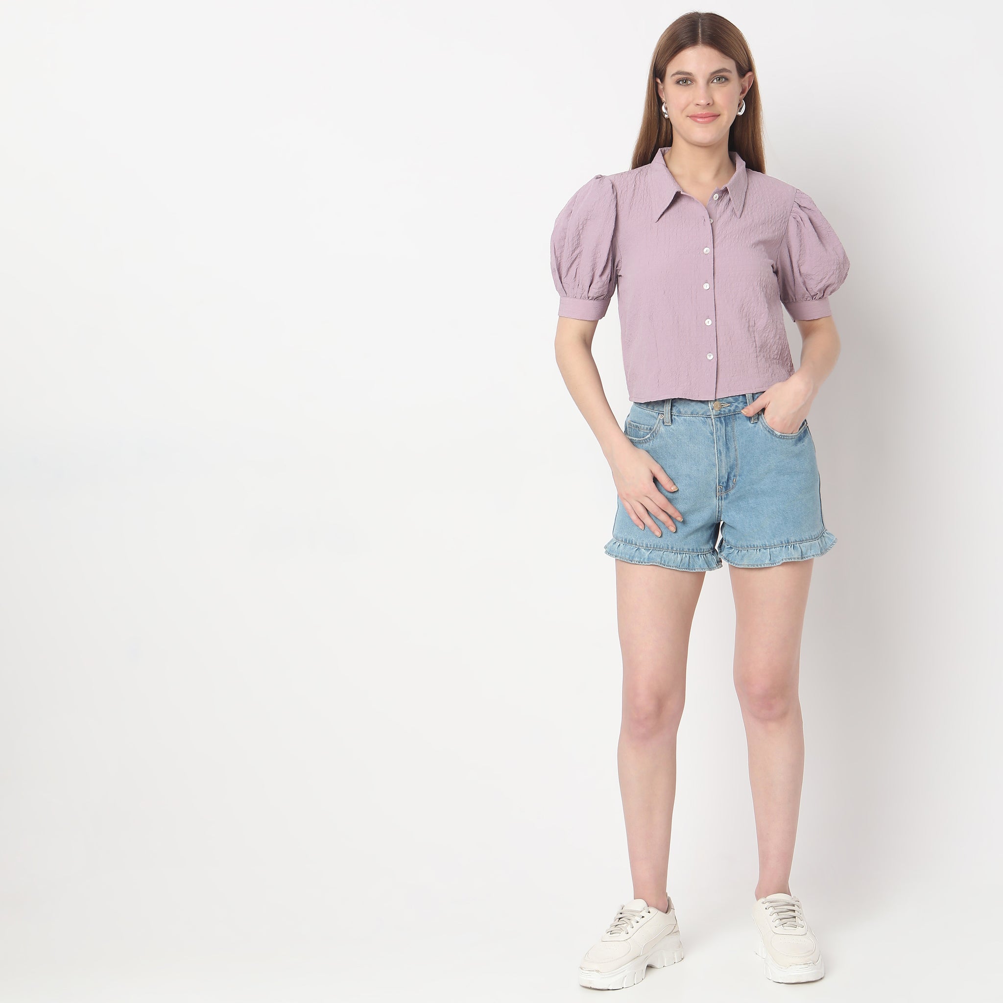 Stylish Cropped Shirt Collar Betty Puff Sleeve Top for Women | Trendy Summer Blouse | Perfect for Casual Outings, Dates & Office Wear