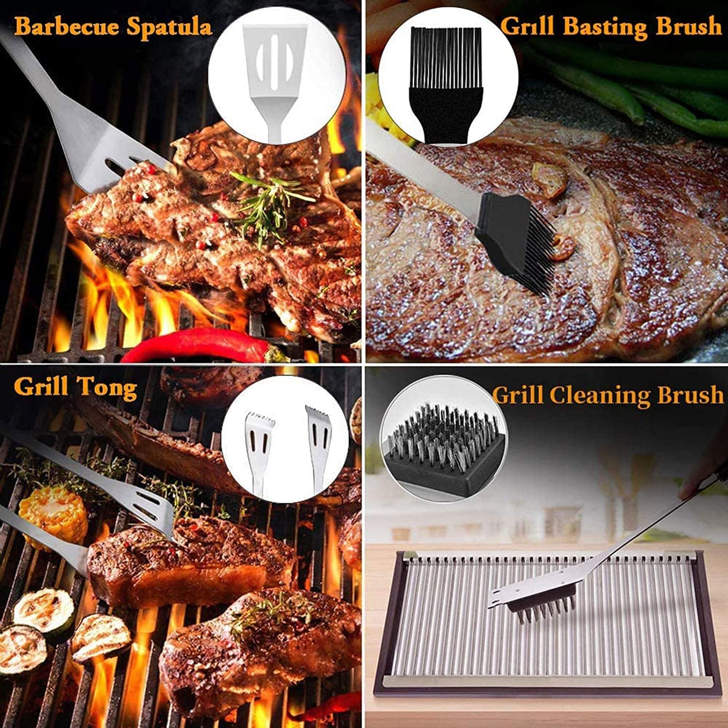 32PCS Stainless Steel BBQ Grill Tools Set with Aluminum Case & Meat Thermometer - Perfect for Camping, Backyard Grilling, Father's Day Gifts for Men - Durable Outdoor Cooking Accessories for Steak, Burgers & More