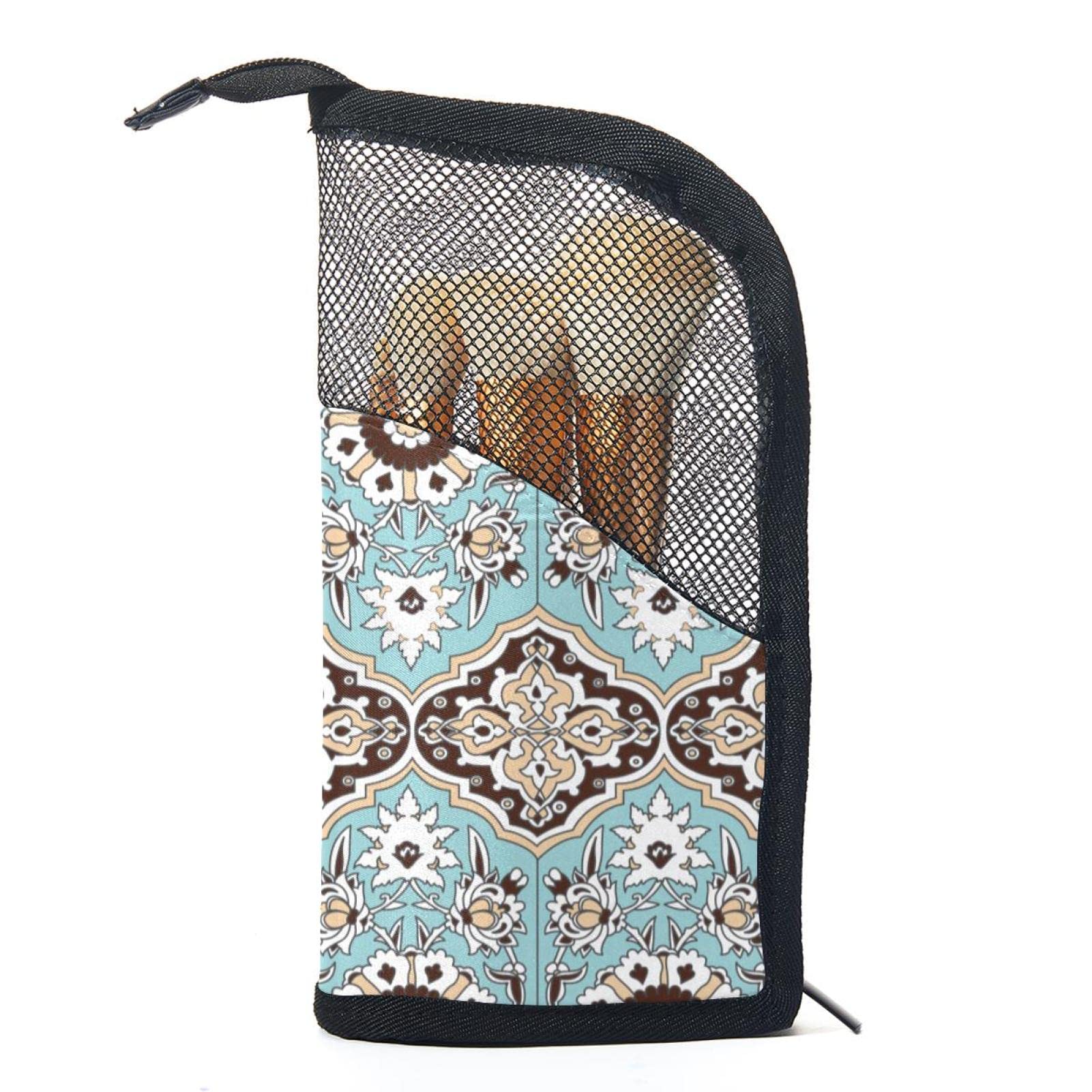 Retro Geometric Boho Style Makeup Brush Organizer Bag with 12 Brushes - Portable Makeup Brush Holder Case for Travel & Home Vanity Organization