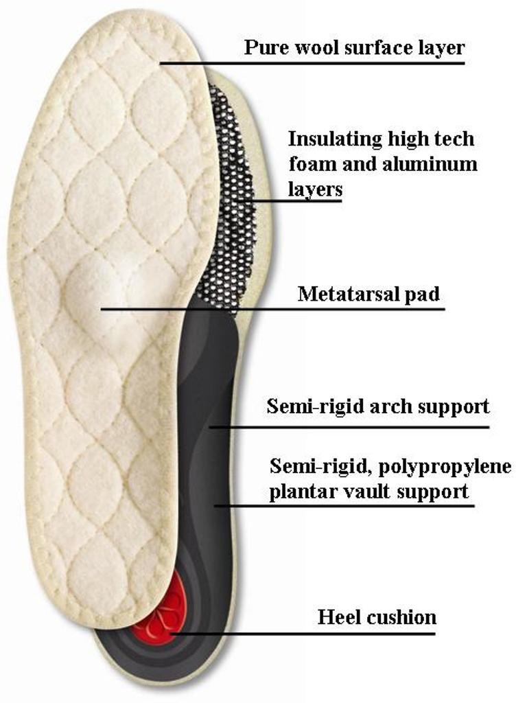 Pedag Viva Winter Insulating Insoles for Men - German-Made Thermal Arch Support Insoles with Heel Cushion & Metatarsal Support | US Size 11/EU 44 | Keep Feet Warm & Comfortable in Boots, Snow Shoes & Winter Activities