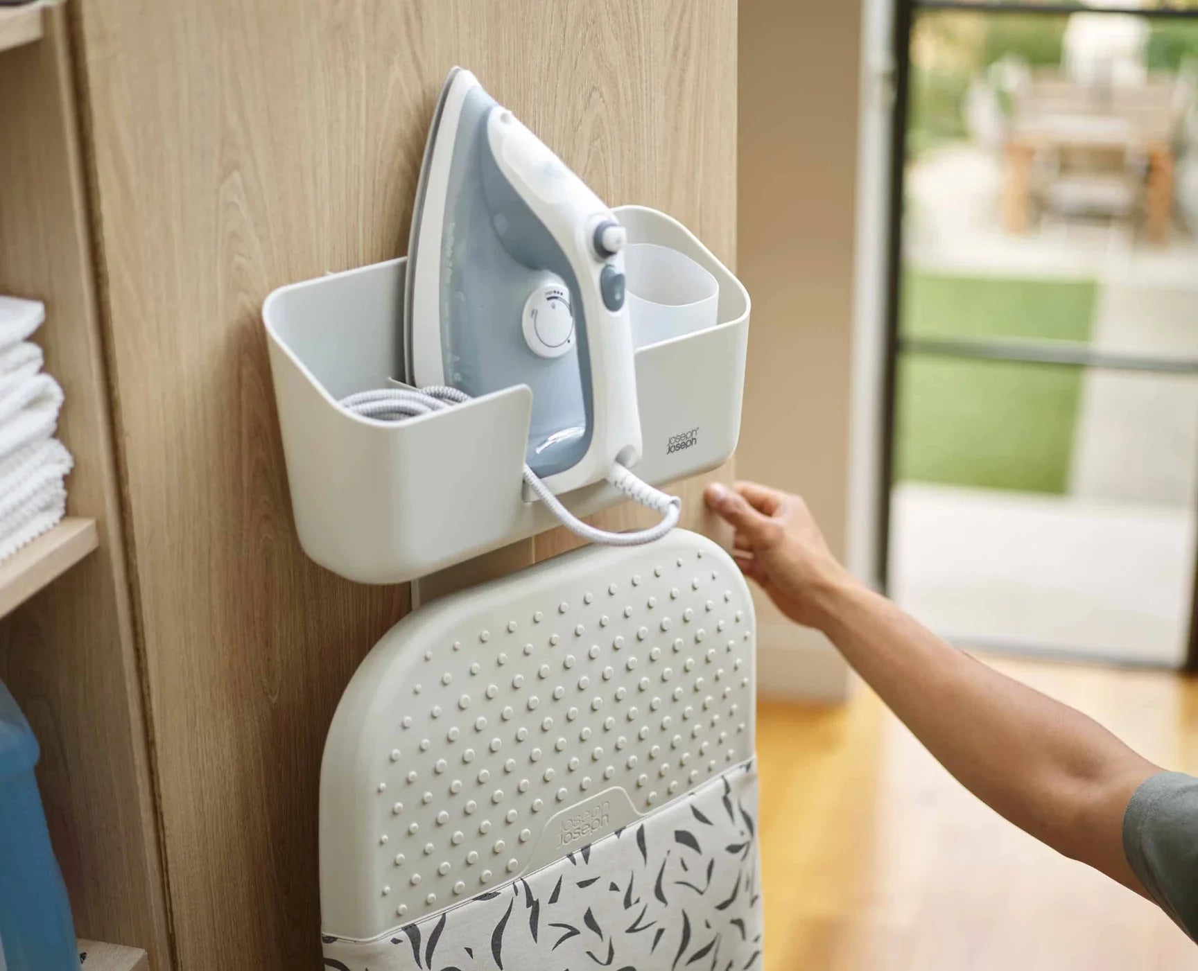 IronHub™ Wall Mounted Iron Holder - Ecru Iron Storage Caddy for Laundry Room Organization | Space-Saving Ironing Accessory for Home & Closet