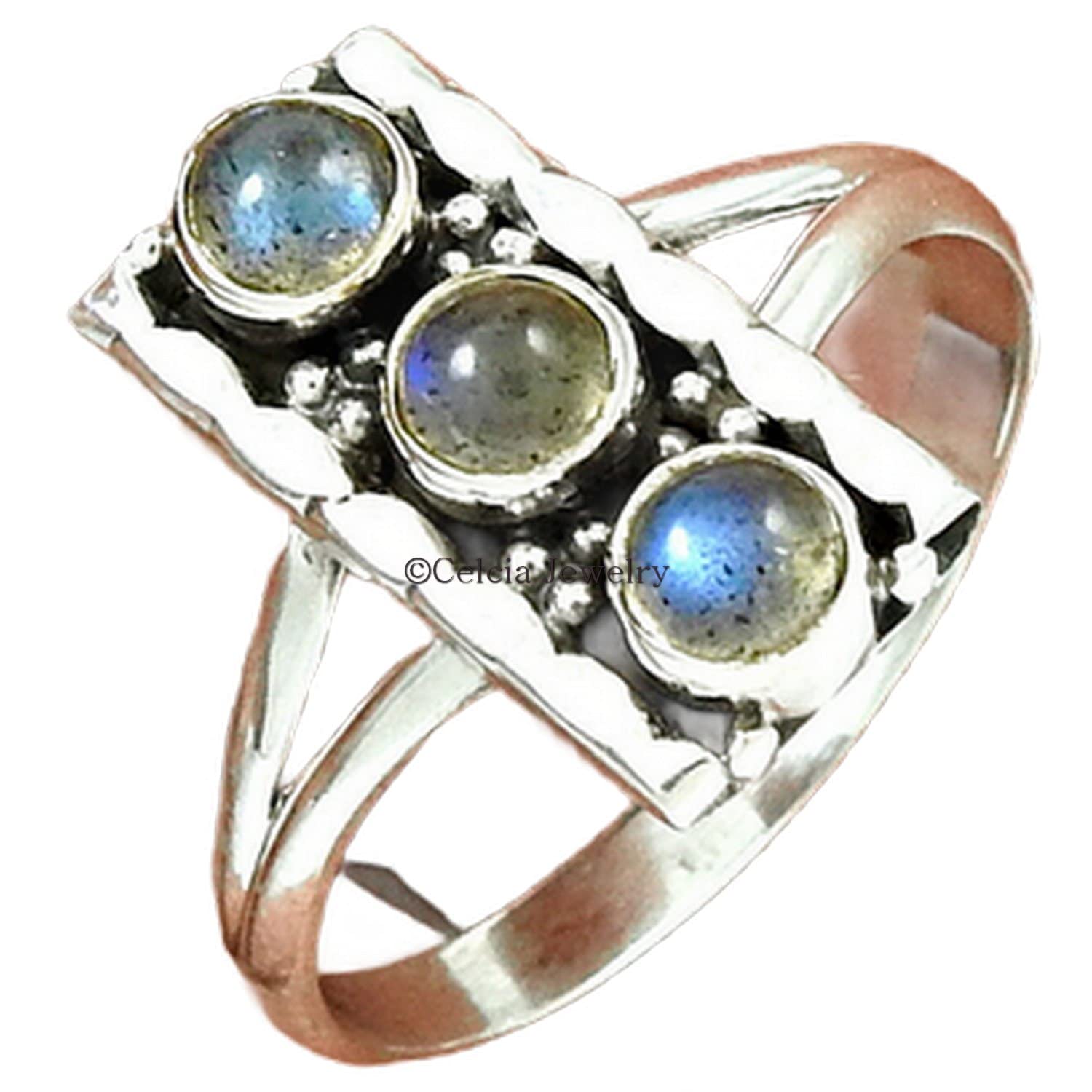 Natural Labradorite Multi Gemstone Ring - 925 Sterling Silver Stackable Ring for Women | Metaphysical Healing Jewelry, Delicate & Organic Design | Perfect Gift for Birthdays, Anniversaries & Spiritual Healing