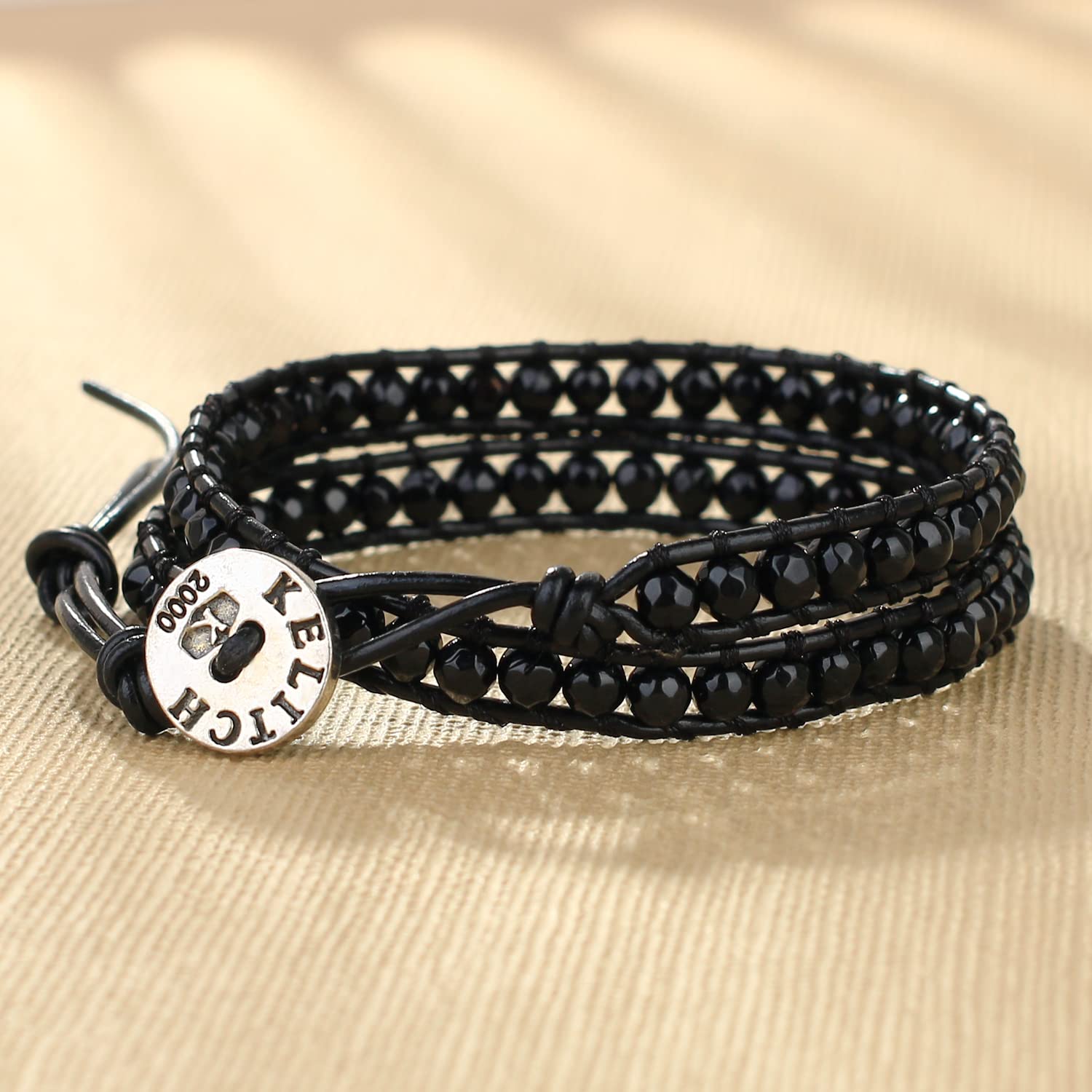 KELITCH Double Wrap Bracelet for Women - Hand-Braided Turquoise Bead Boho Leather Bracelet with Adjustable Closure | Perfect for Casual Wear, Music Festivals & Beach Outfits