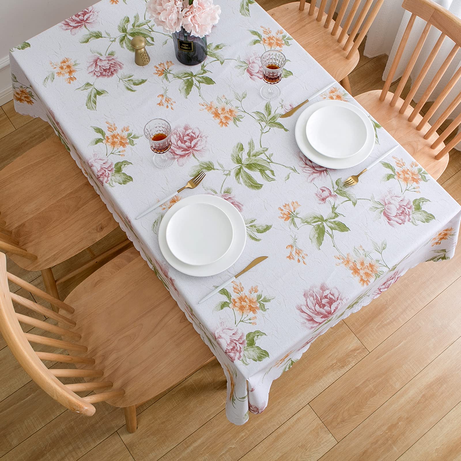 Premium Floral Vinyl Tablecloth Set - Waterproof Oilproof PVC Table Cover for Rectangle Tables (52
