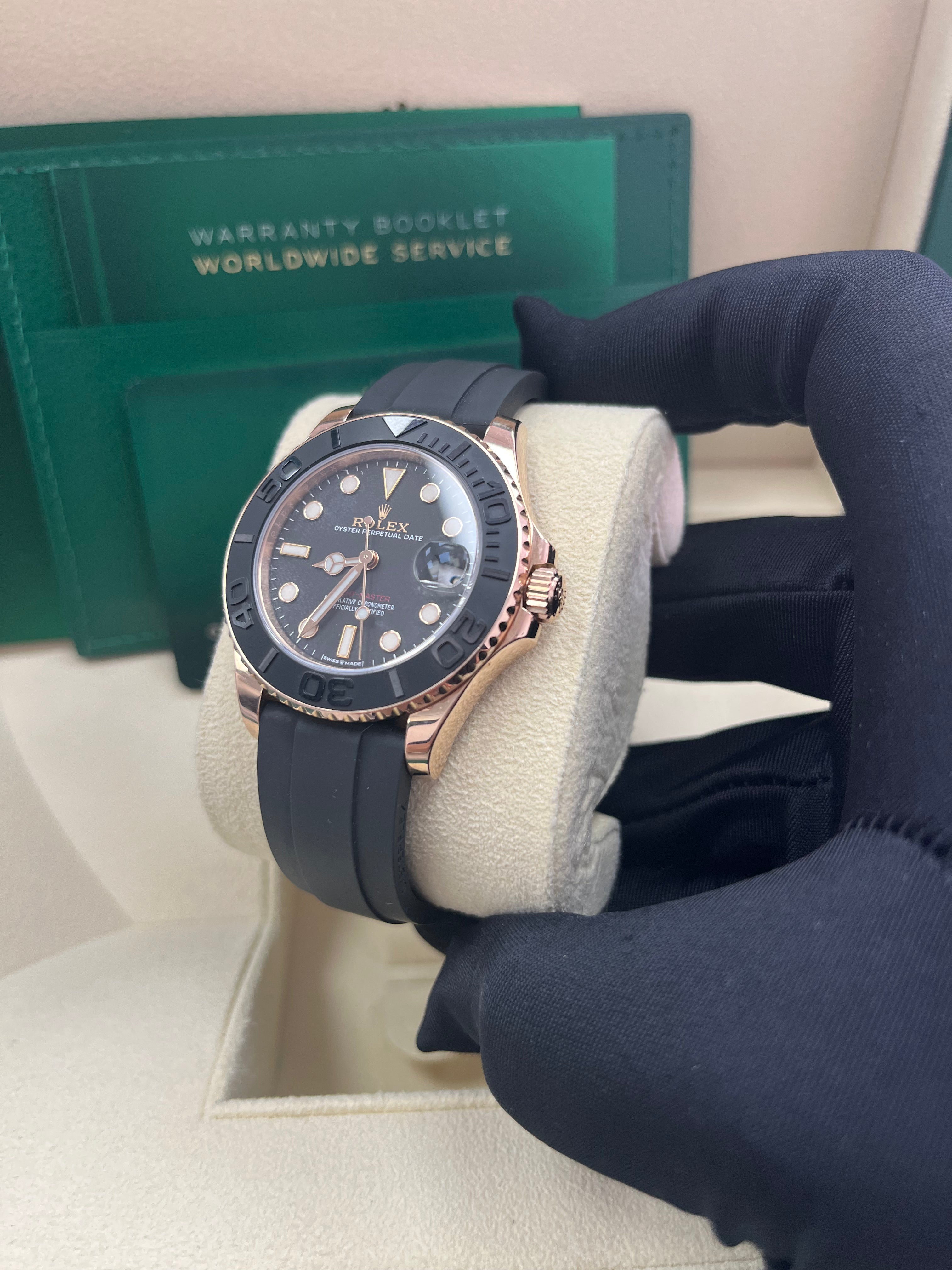 Rolex Yacht Master 37mm Rose Gold Black Dial Oysterflex Strap Watch Ref# 268655 - Luxury Sports Timepiece for Sailing, Yachting & Everyday Wear