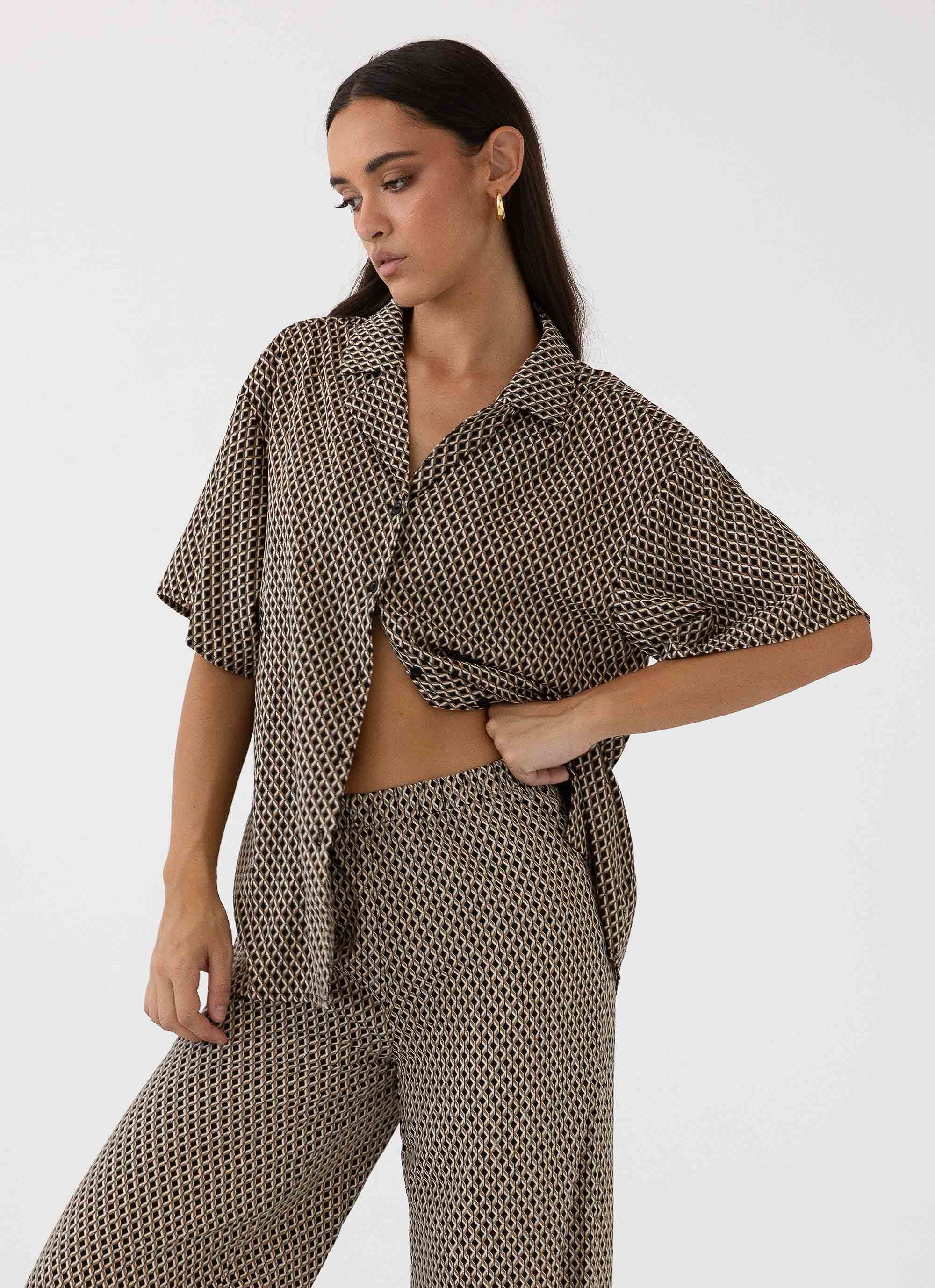 Bruno Oversized Shirt for Men - Brown Geometric Print Casual Button Down Shirt | Perfect for Streetwear, Layering & Everyday Fashion