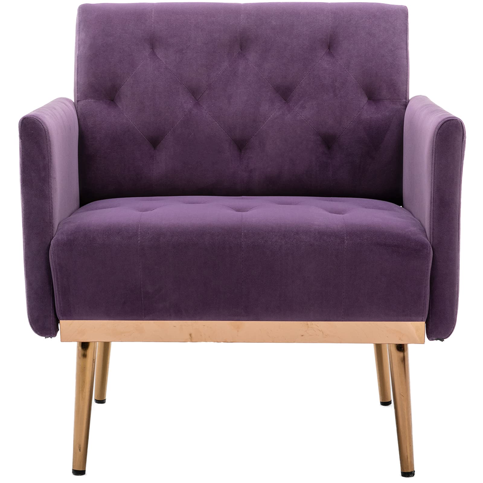 Modern Velvet Accent Chair with Gold Metal Feet - Luxurious Living Room & Bedroom Lounge Chair, Compact Single Sofa for Small Spaces, Perfect TV Armrest Seat for Home, Office or Coffee Shop (Purple) - Ideal for Relaxing, Reading & Entertaining Guests