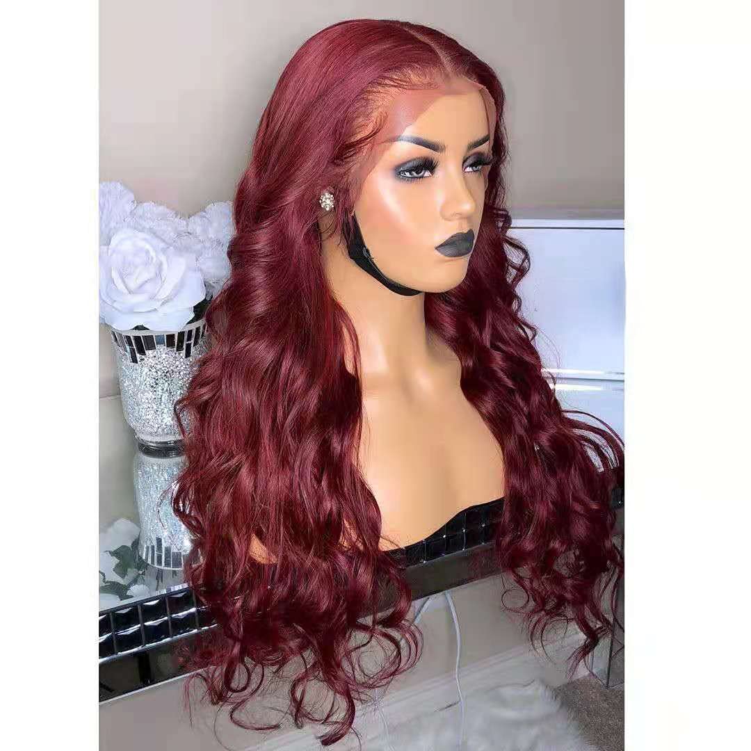 13×6 Lace Front Human Hair Wig - 16inch Brazilian Remy Body Wave Wavy Burgundy Lace Wig for Black Women | Pre-Plucked Bleached Knots & Glueless Design | Perfect for Daily Wear, Parties & Special Occasions