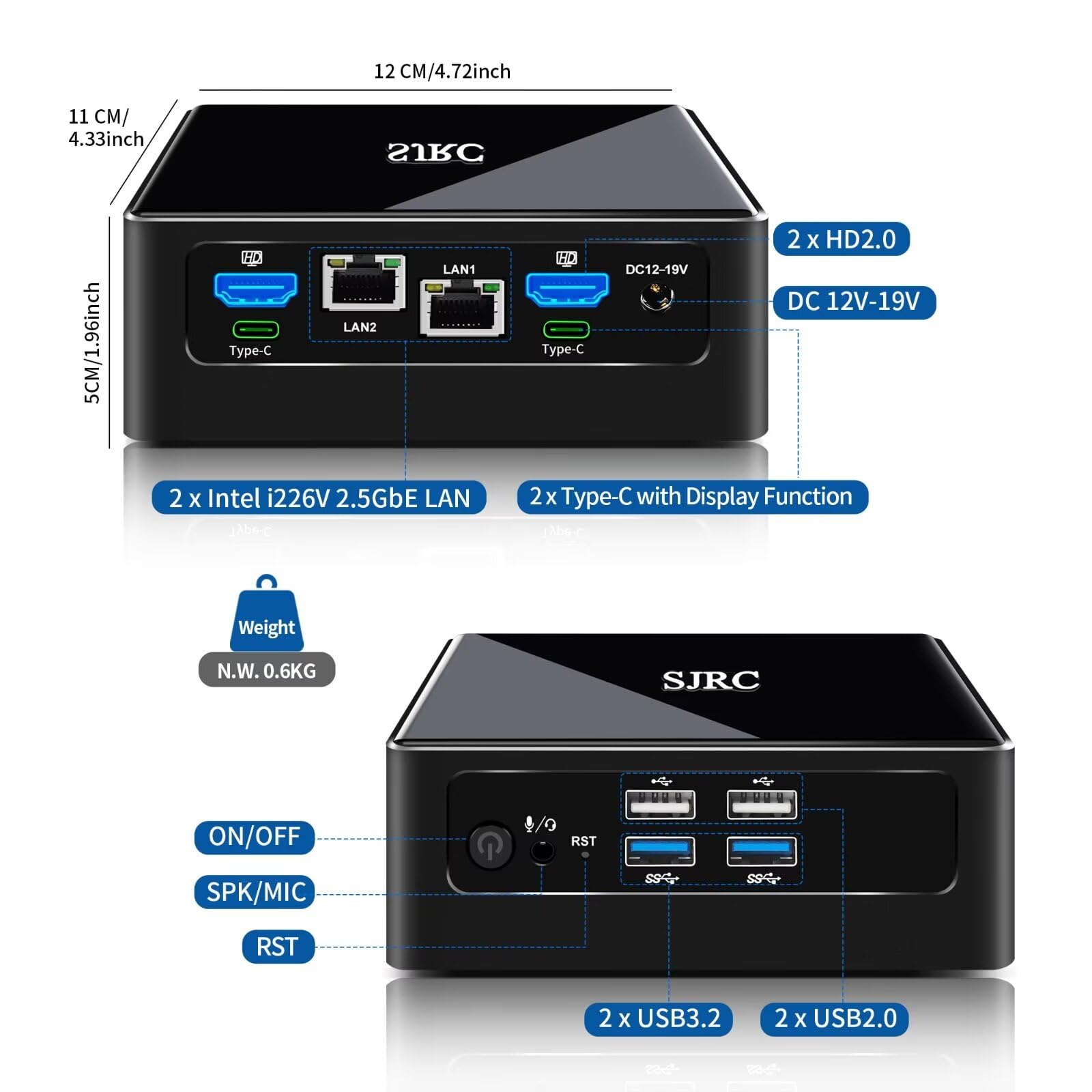 SJRC Mini PC 13th Gen Intel Core i3 U300 - Small Business Desktop Computer with Dual 2.5GbE LAN, 16GB DDR5 RAM, 1TB PCIe 4.0 NVMe SSD, WiFi 6, Bluetooth 5.2, 4K Display Support - Windows 11 Pro - Perfect for Home Office, Digital Signage & Light Gaming