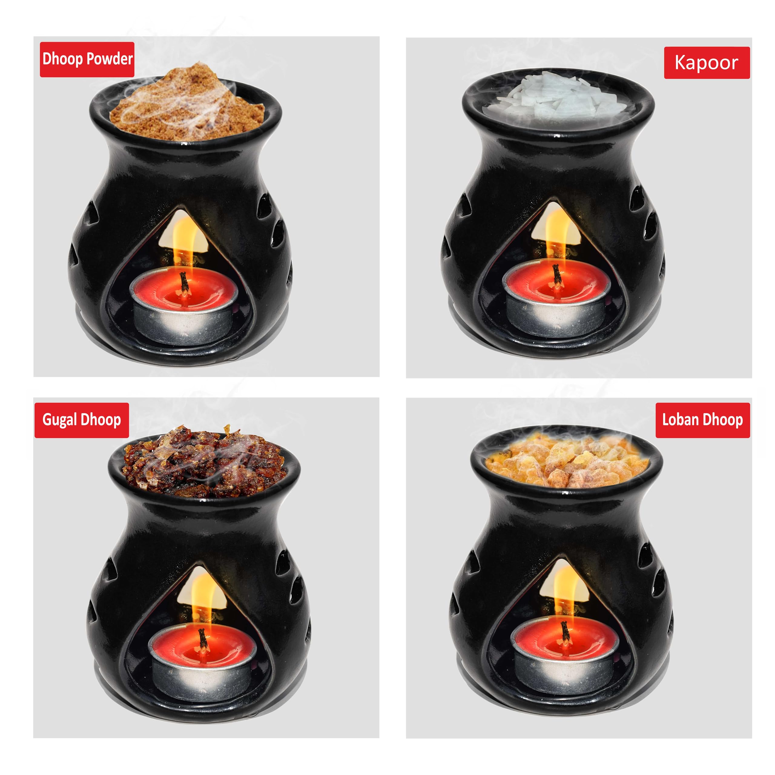 Pure Source India Ceramic Clay Candle Operated Aroma Diffuser - Black 9cm Essential Oil Burner for Home, Yoga, Spa & Meditation Relaxation