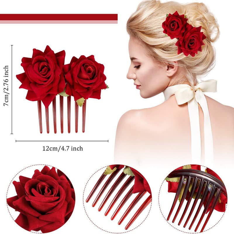 FAMEZA 4-Piece Rose Hair Clips Set - Bridal Hairpins, Floral Brooches for Women & Girls - Perfect for Weddings, Parties & Special Occasions