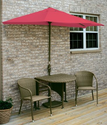 5-Piece Terrace Mates Half-Square Outdoor Wicker Furniture Set 7.5' - Beige Olefin/Java, Perfect for Patio, Garden, and Poolside Relaxation
