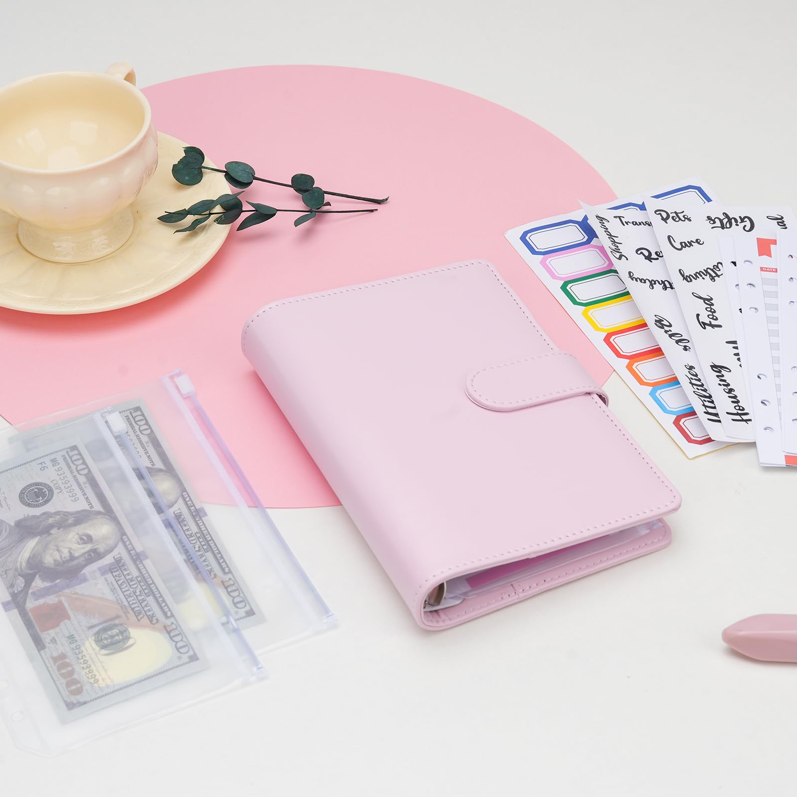 Premium A6 Leather Budget Binder with Zipper Cash Envelopes - Money Saving Organizer for Cash Budgeting System (Pink) - Perfect for Personal Finance, Travel Expense Tracking & Wedding Budget Planning