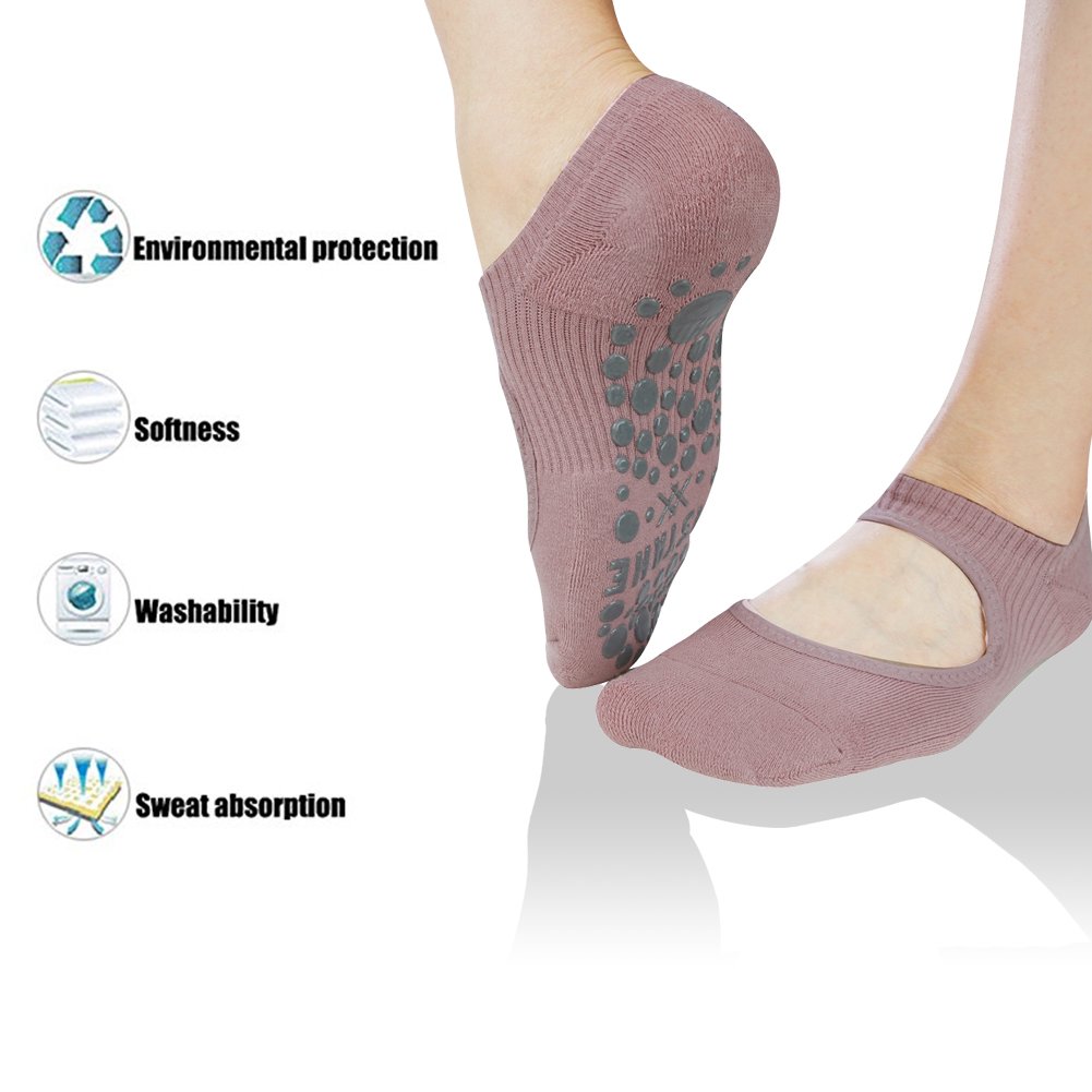 Yoga Non Slip Socks for Women - Ristake Ballet Grip Socks with Anti-Skid Sole for Barre, Pilates, Yoga & Dance - Low Cut Ankle Sport Toe Shoes for Studio, Gym & Home Workouts - 1 Pair (Red)