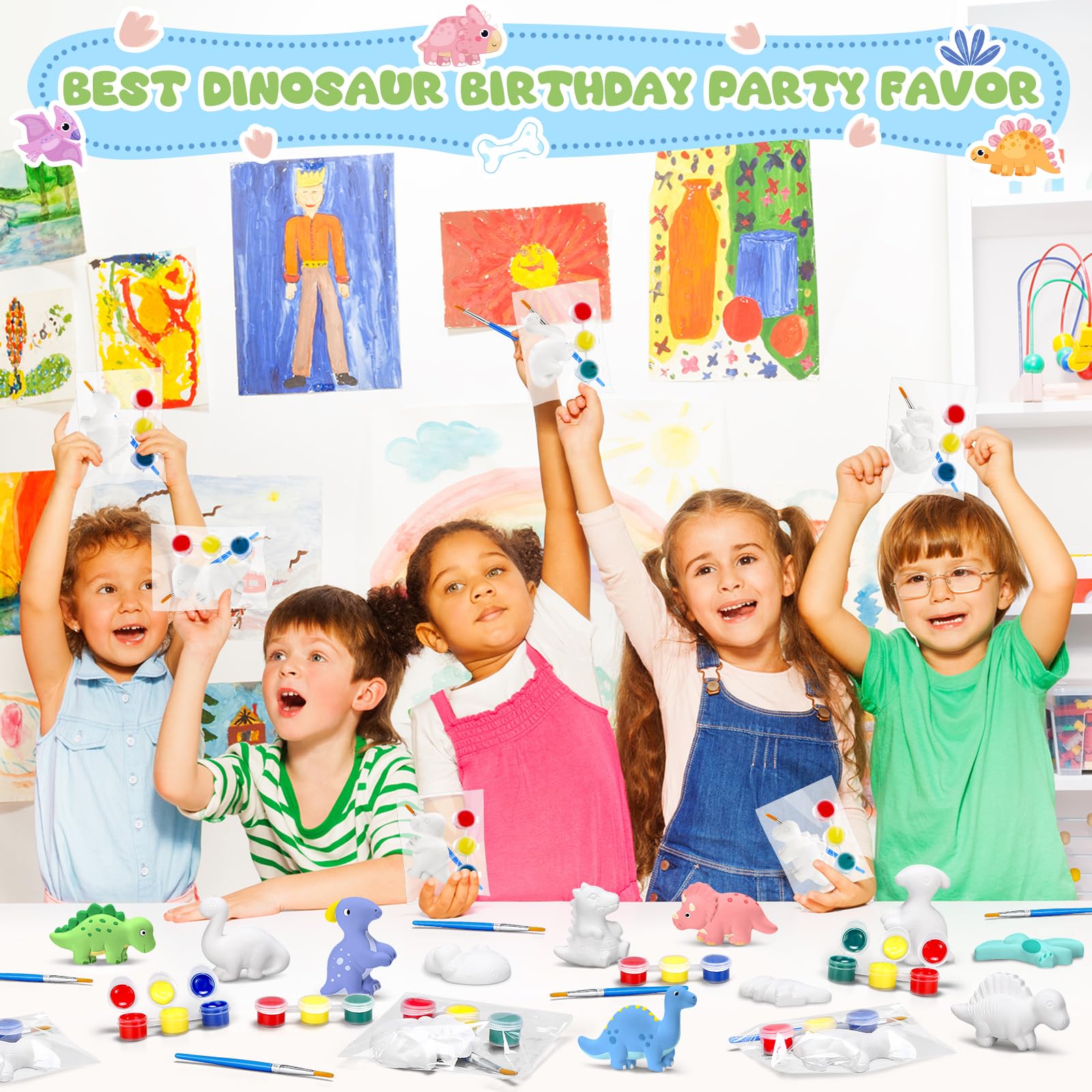 20-Piece Dinosaur DIY Painting Kit - Unpainted Ceramic Dinosaur Statues with Acrylic Paints & Brushes - Creative Arts & Crafts Activity for Kids, Boys, Girls & Adults - Perfect for Birthday Parties, Classroom Projects & Family Bonding Time
