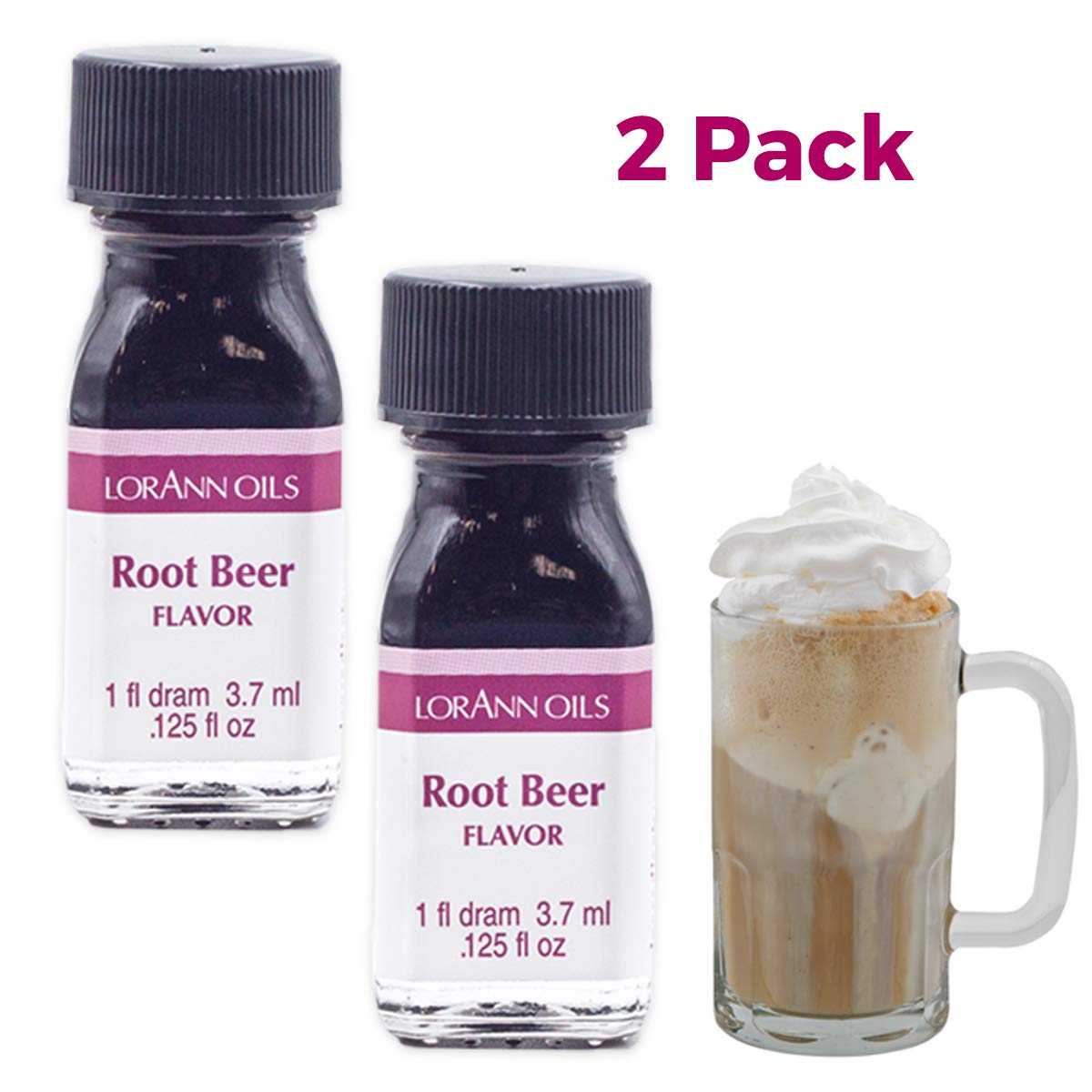 LorAnn Oils Super Strength Flavoring - 4X Stronger Than Extracts - Natural Root Beer Flavor for Candy Making, Baking, Hard Candy & DIY Treats - Pack of 2 (0.125 fl oz) - Perfect for Home Bakers, Candy Makers & DIY Enthusiasts